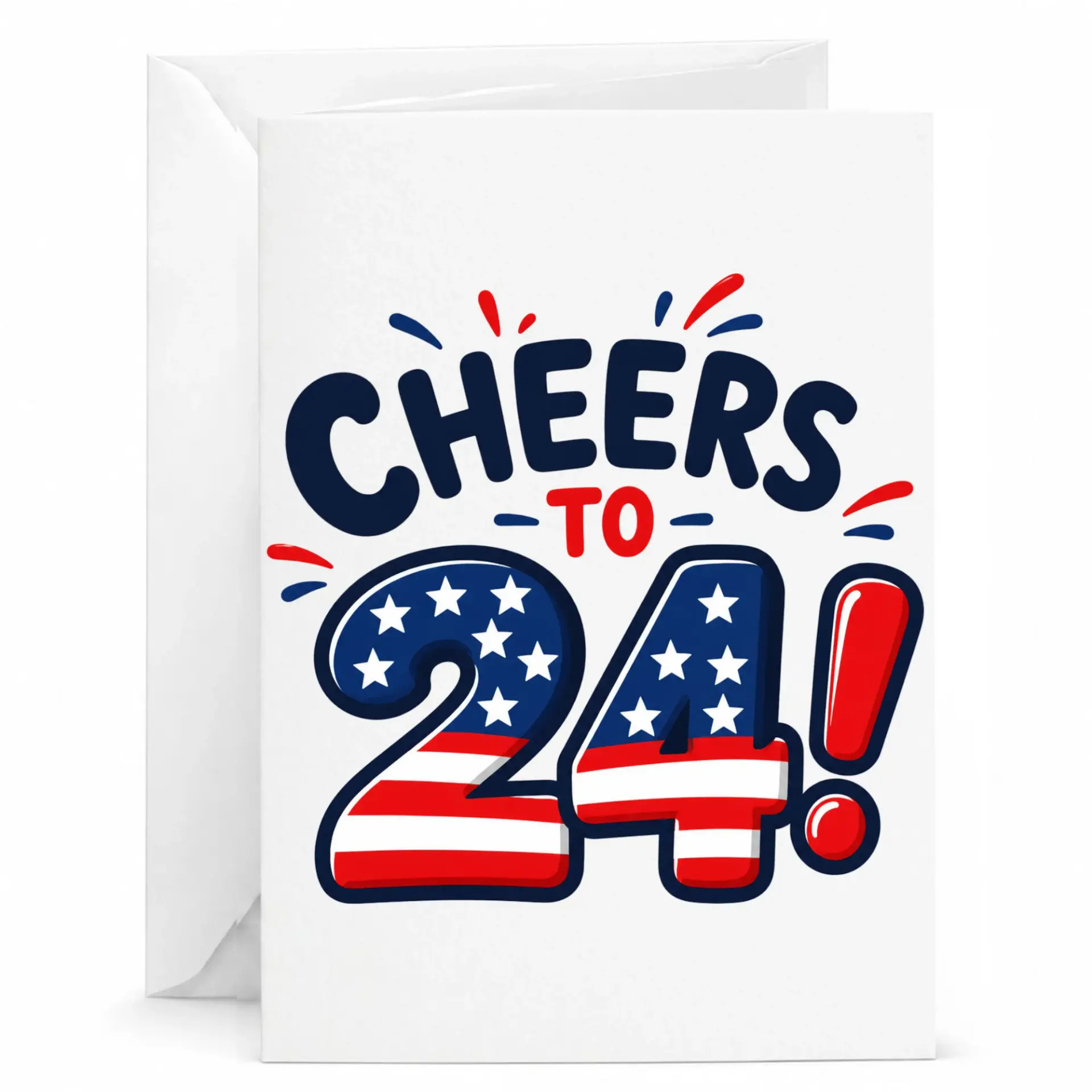 Birthday Card Cheers to 24 Years Old American Flag Patriotic Theme Greeting Card for Milestone Twenty Fourth Birthday