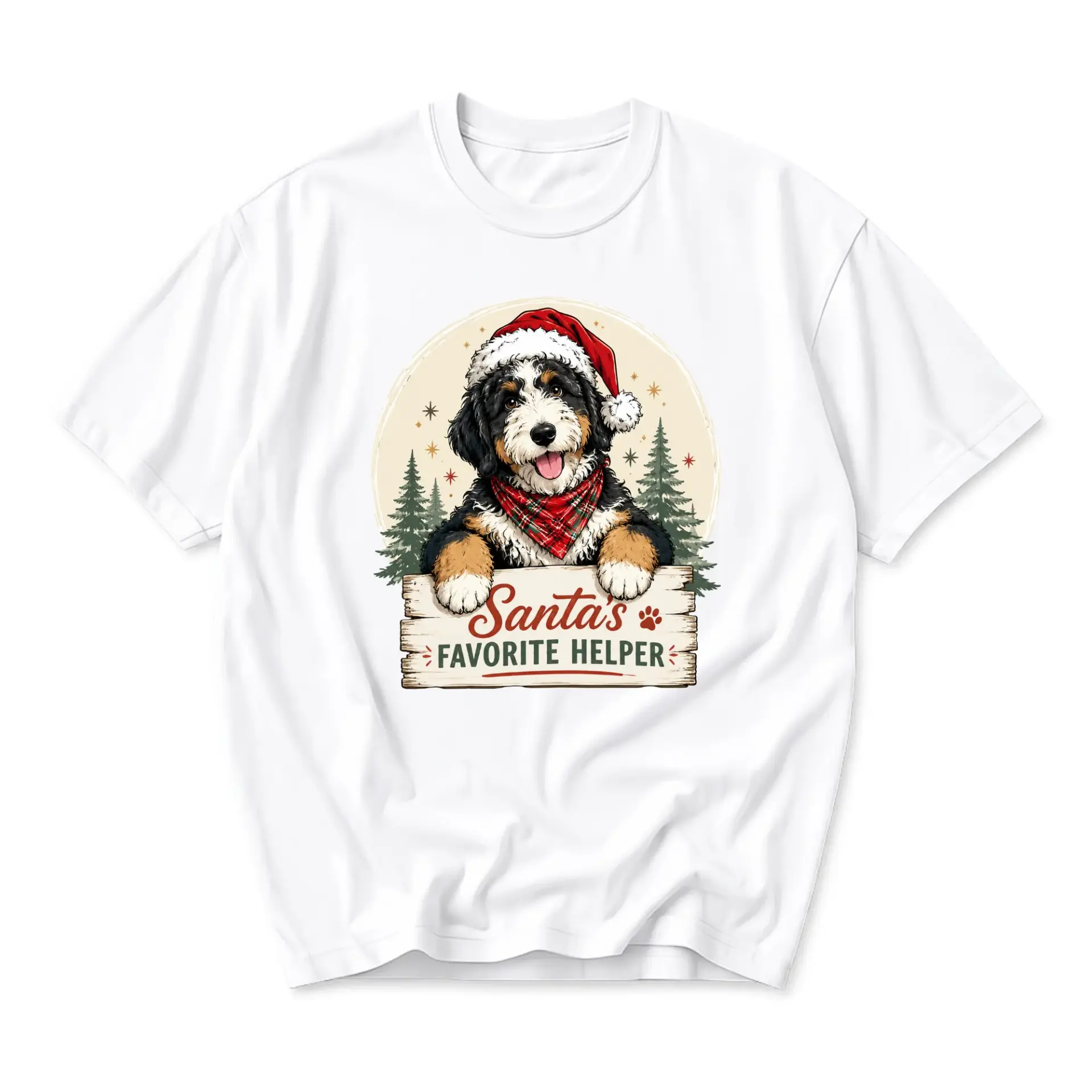 Graphic Tee Santa's Favorite Helper Bernese Mountain Dog Christmas Shirt Unisex Casual Holiday Apparel for Lovers