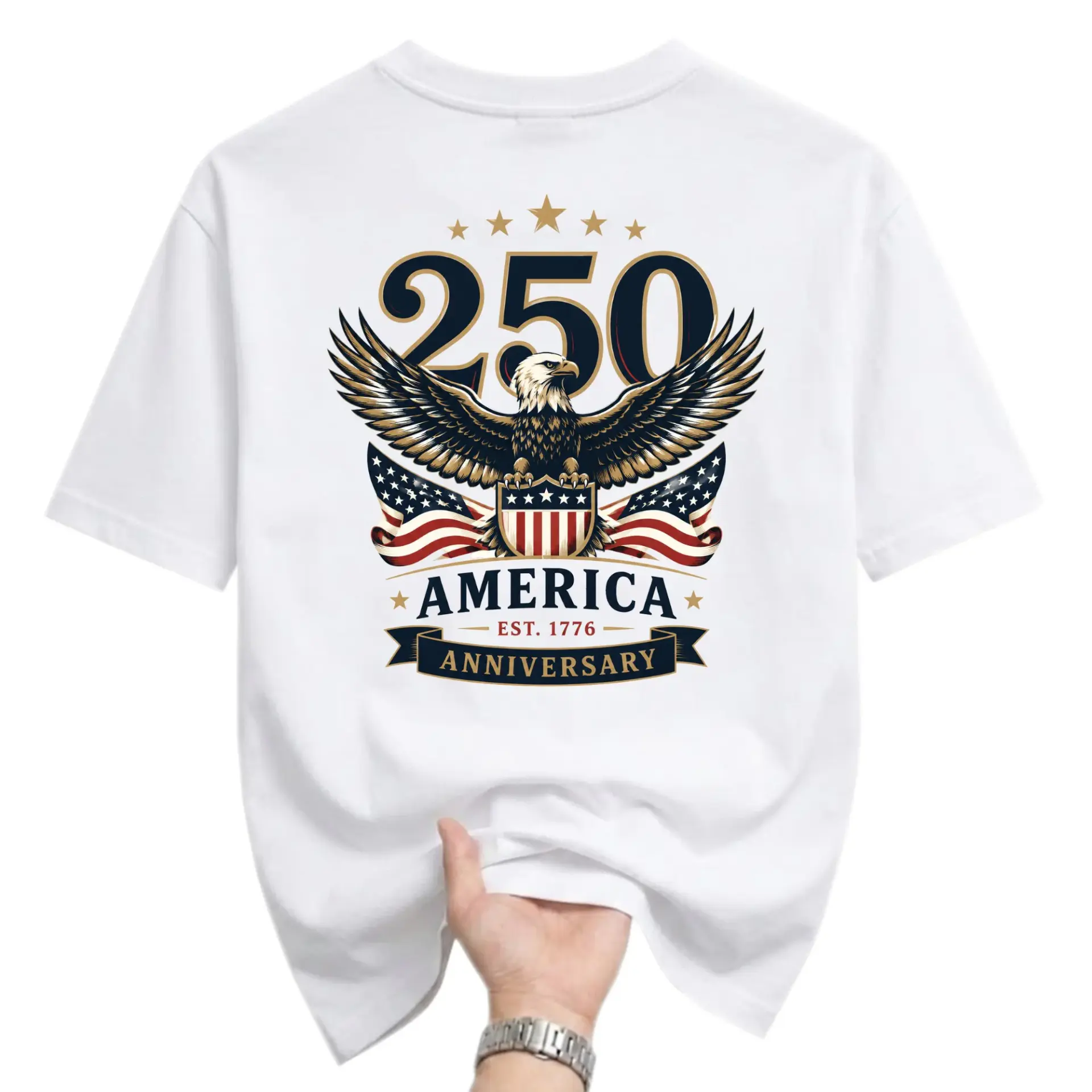 T-shirt America 250th Anniversary Graphic Tee Patriotic Bald Eagle Stars and Stripes Unisex Casual Crew Neck Top