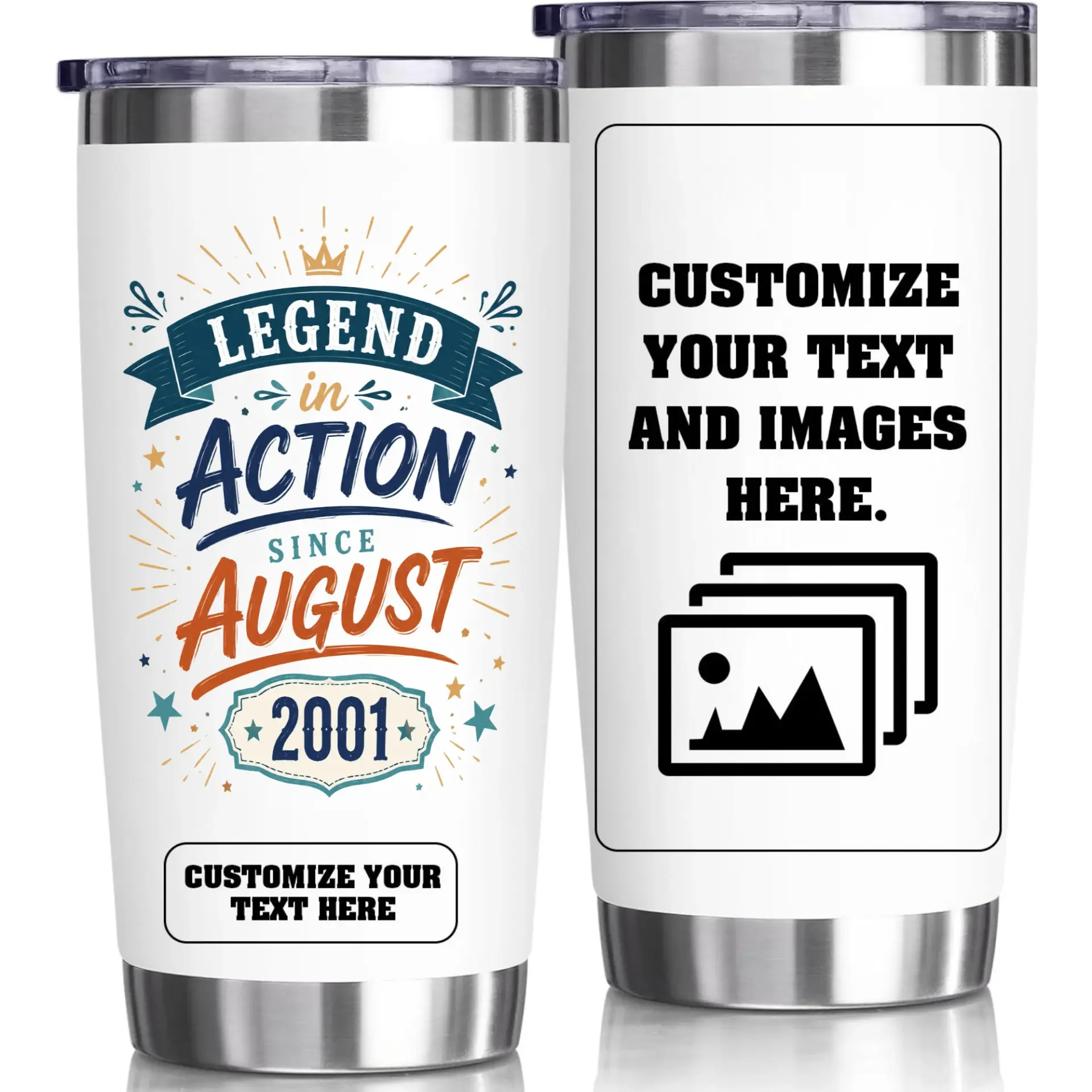 Stainless Steel Tumbler 20oz Legend in Action Since August 2001 Custom Birthday Gift Vacuum Insulated Travel Mug