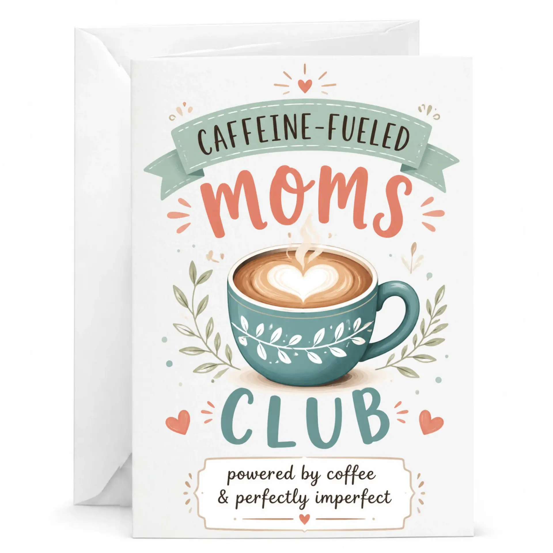Funny Caffeine Fueled Greeting Card for Coffee Lovers Blank Stationary Note Her with White Envelope