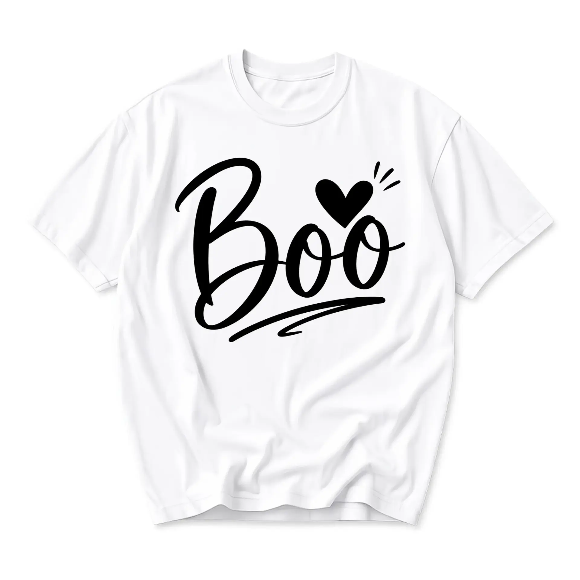 Graphic Tee Boo Heart Script Typography White Unisex Crew Neck Casual Everyday Shirt for Seasonal Holiday Wear