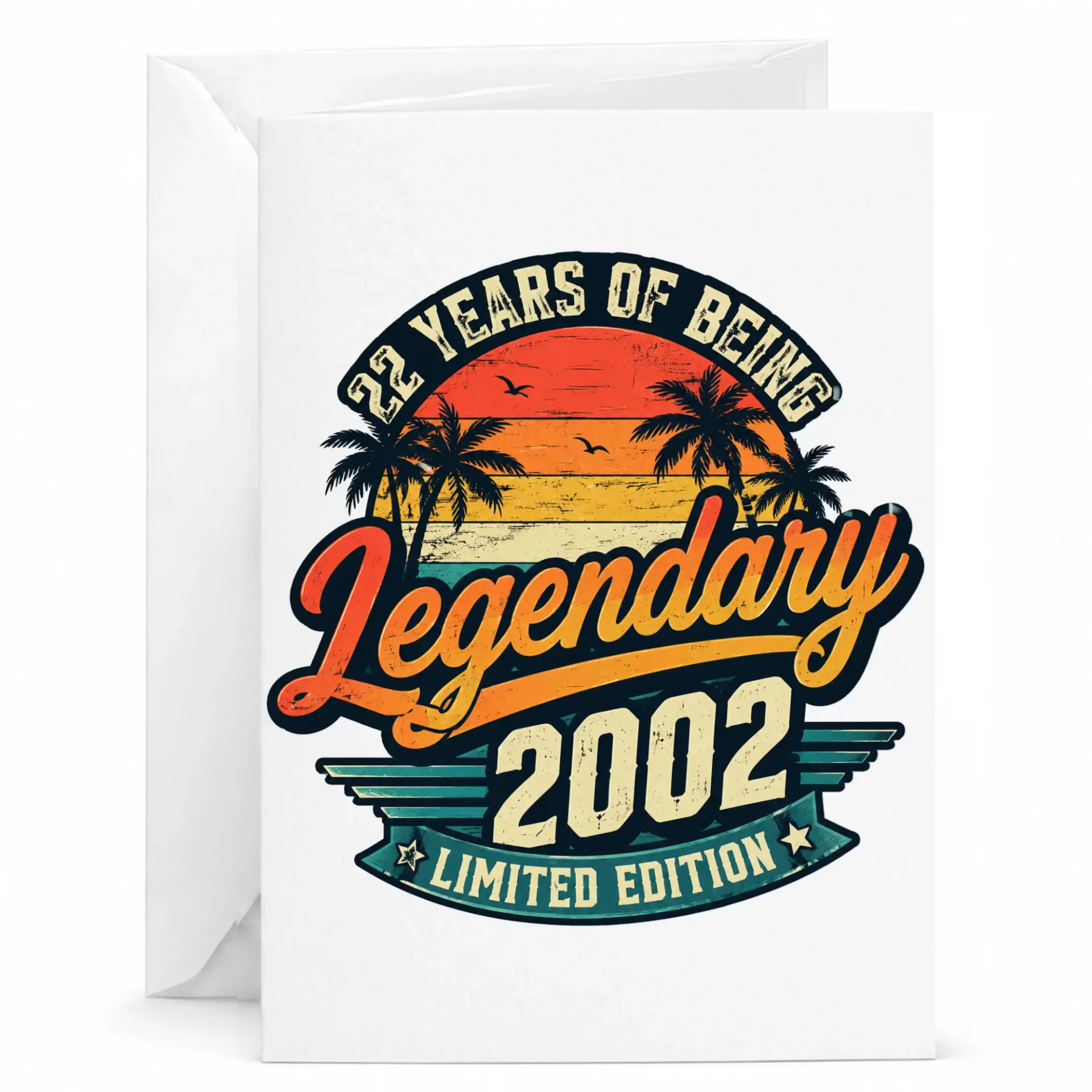 Greeting Card 22 Years of Being Legendary 2002 Limited Edition Birthday Anniversary Encouragement Funny Tropical Palm