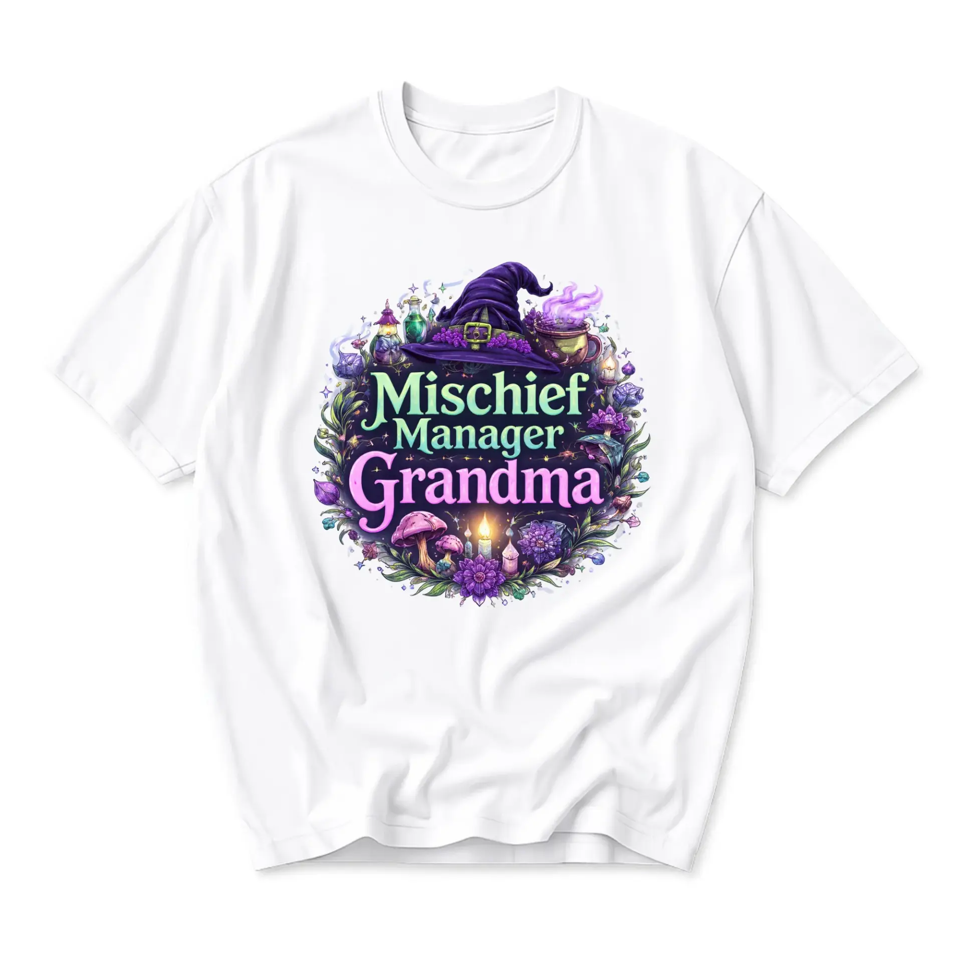 Funny Shirt Mischief Manager Grandma Graphic Tee Cute Witchy Floral