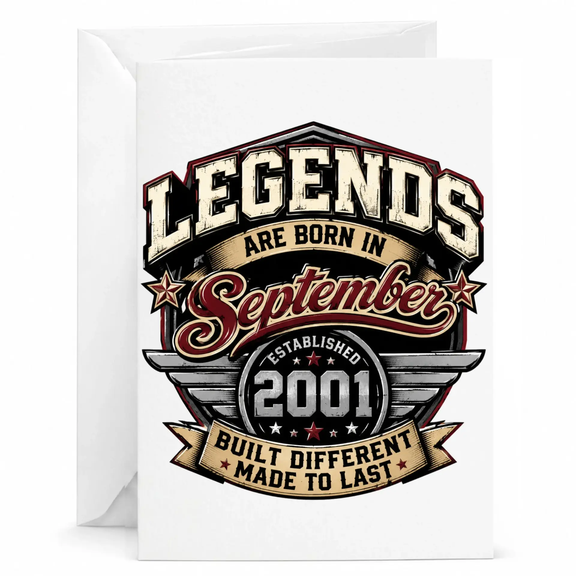 Birthday Card Legends Are Born in September 2001 Vintage Style Emblem Design Premium Heavyweight Greeting Card
