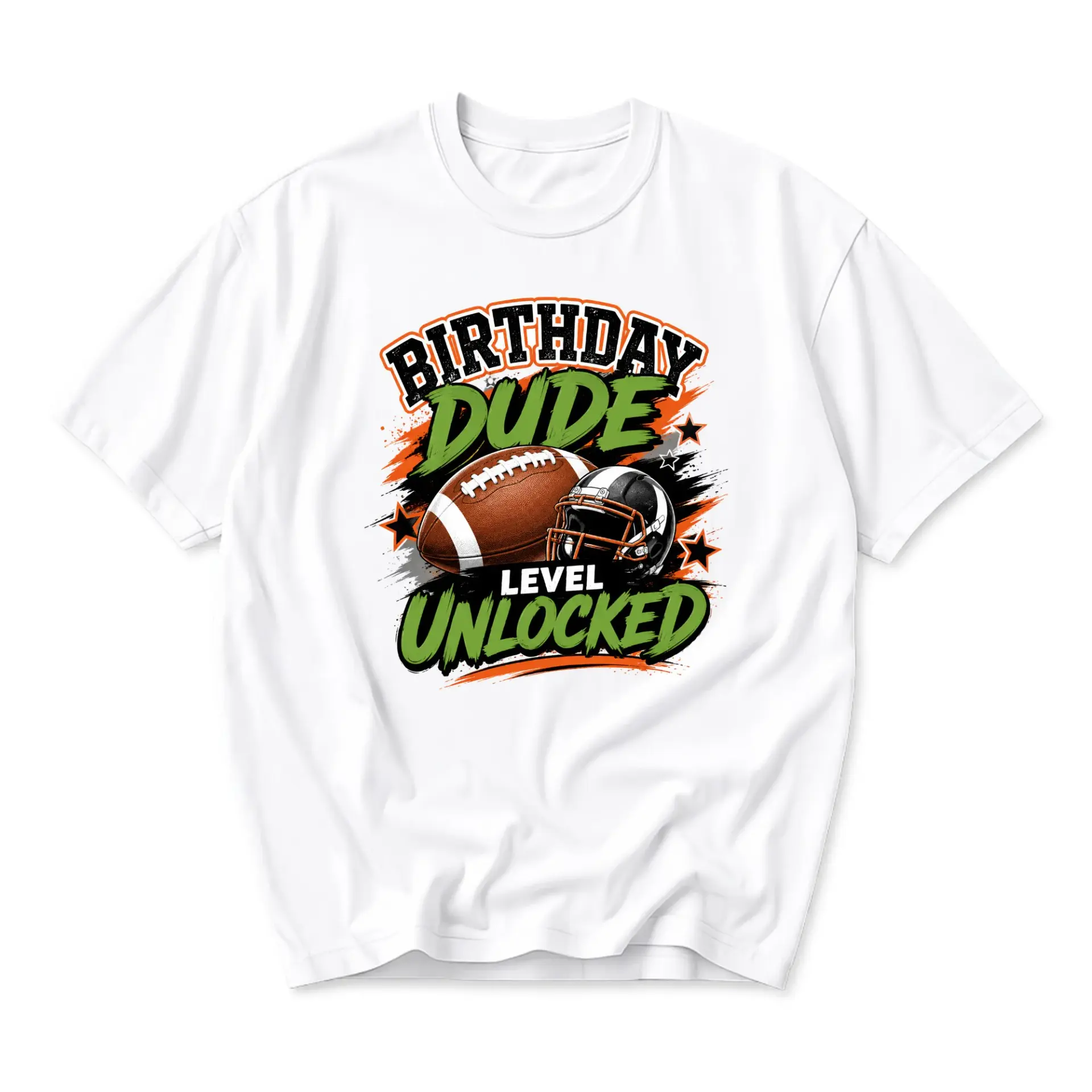 Graphic Tee Birthday Dude Level Unlocked Football Sport Themed Unisex Crew Neck Short Sleeve Casual Cotton Shirt