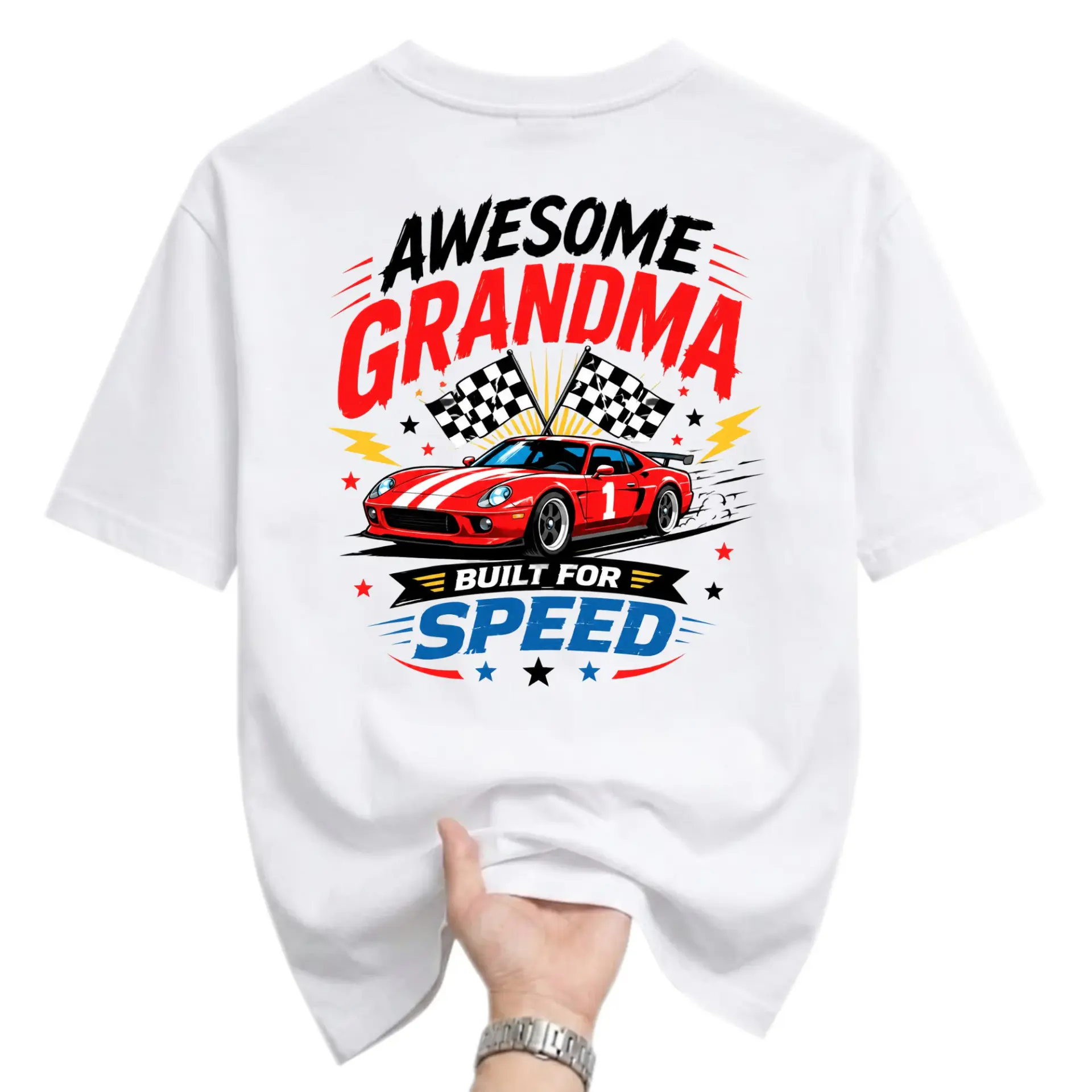 Funny Shirt Awesome Grandma Racing Graphic Tee Unisex Casual Crew Neck