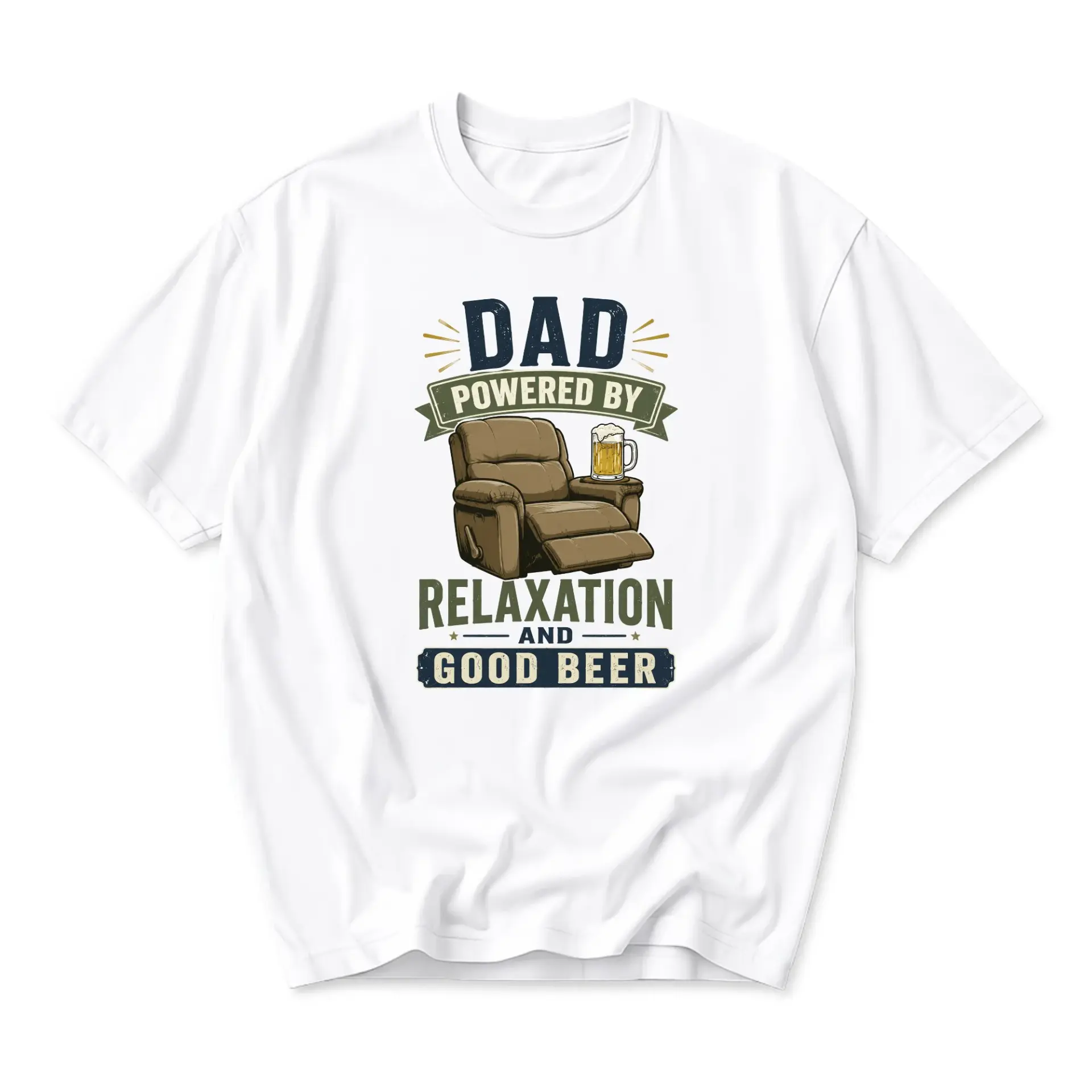 Funny Shirt Dad Powered by Relaxation and Good Beer Graphic Tee Unisex Crew Neck Casual Cotton Blend Apparel