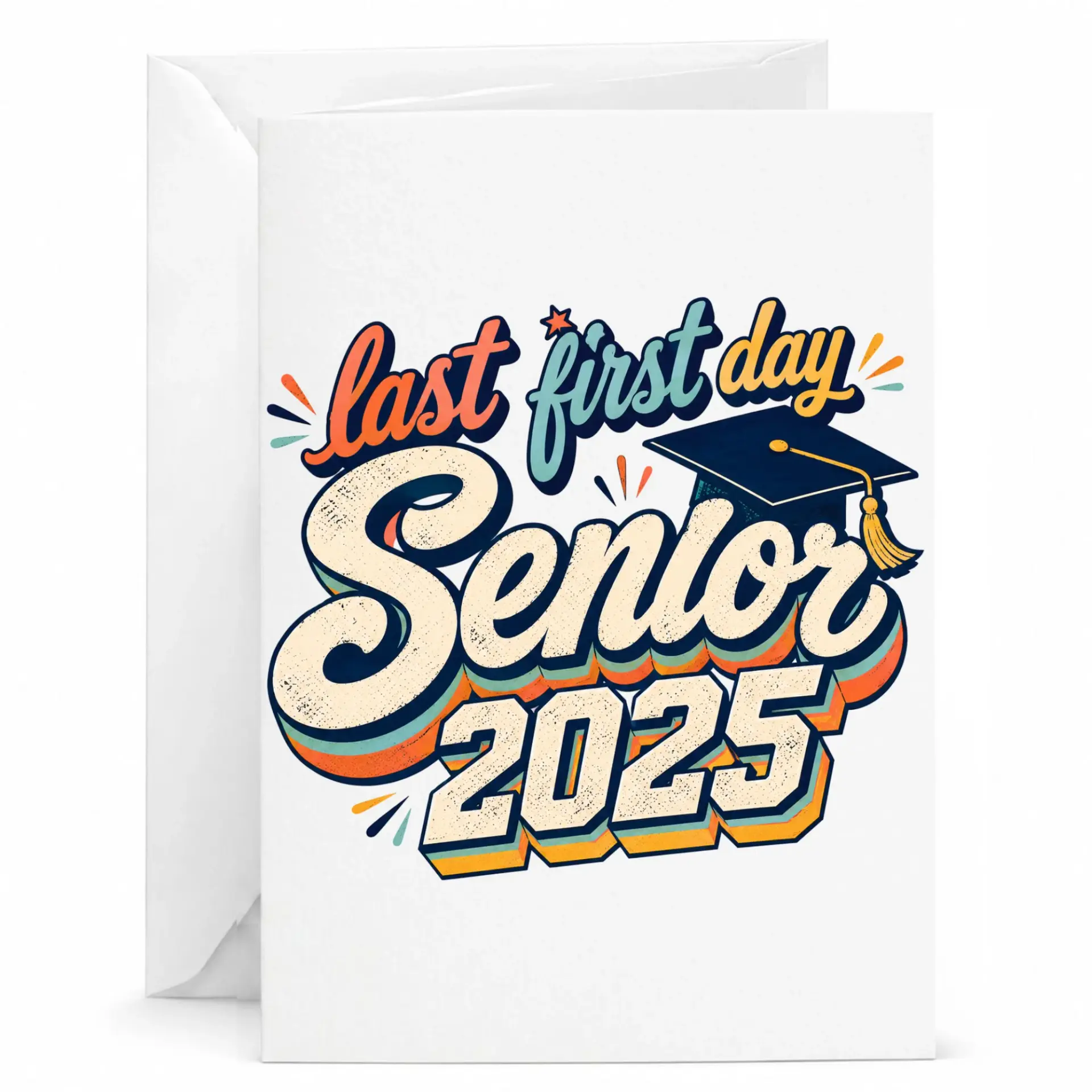 Congratulations Greeting Card Last First Day Senior 2025 Retro Graduation Theme Folded with Envelope