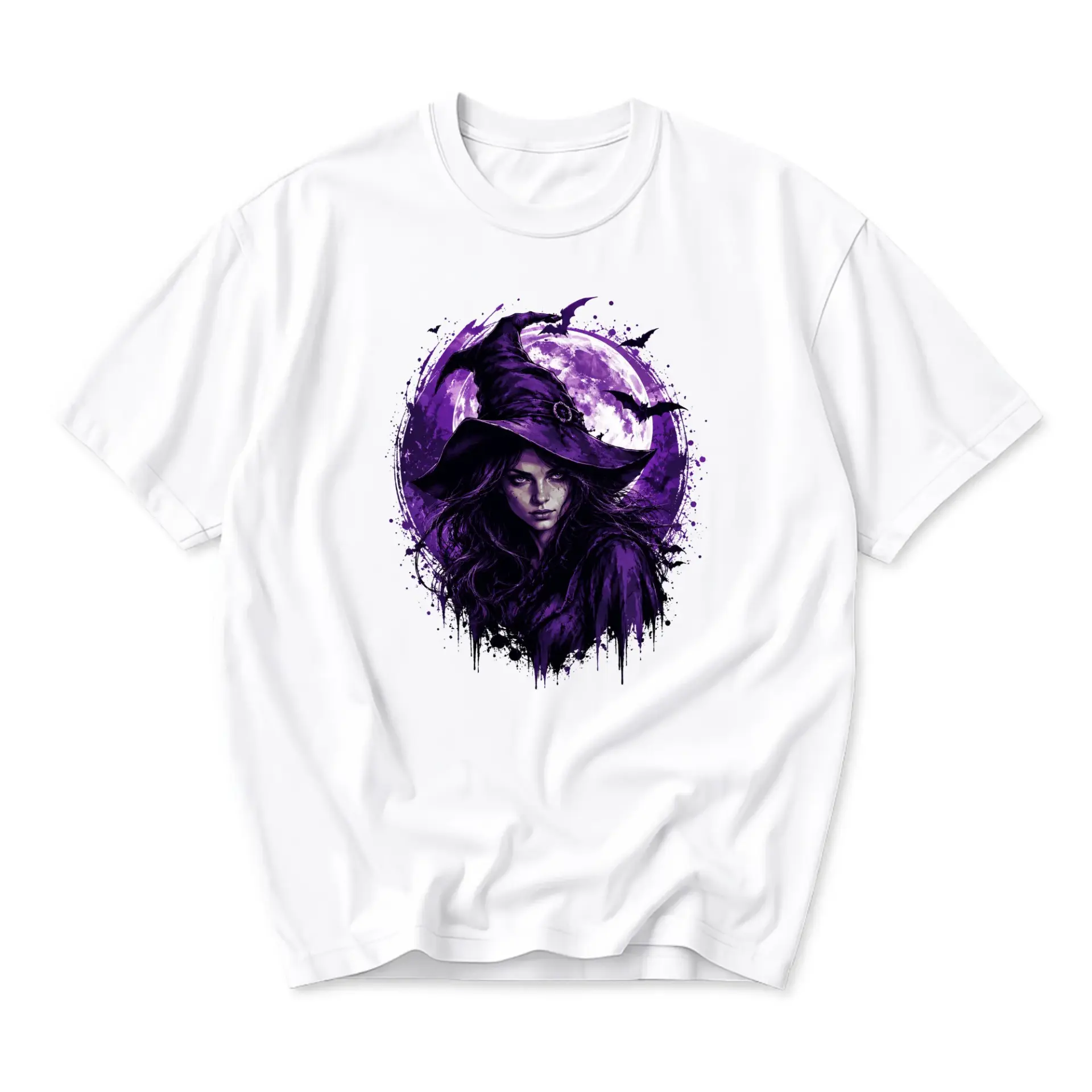 Graphic Tee Unisex Witch Moon Silhouette Print Short Sleeve Crew Neck Cotton Casual Everyday Apparel for Adults