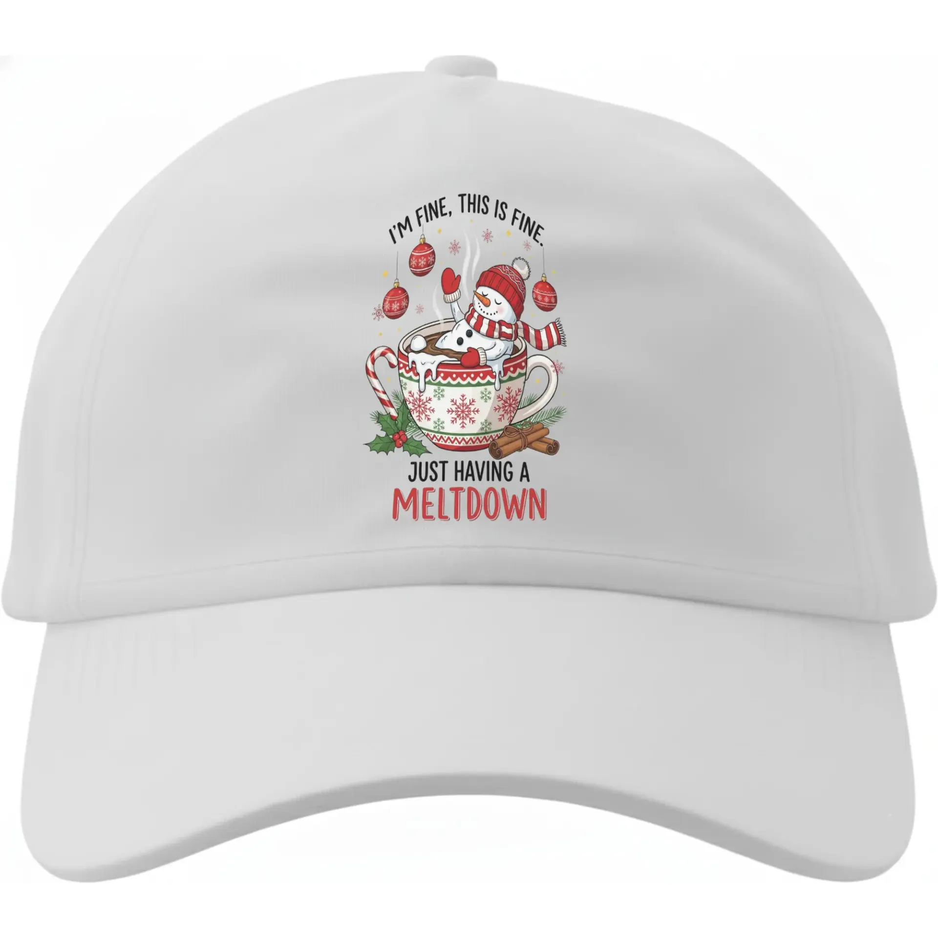 Dad Hat Funny Snowman Meltdown Graphic Baseball Cap Casual Unisex Cotton Low Profile Crown Adjustable Strap White