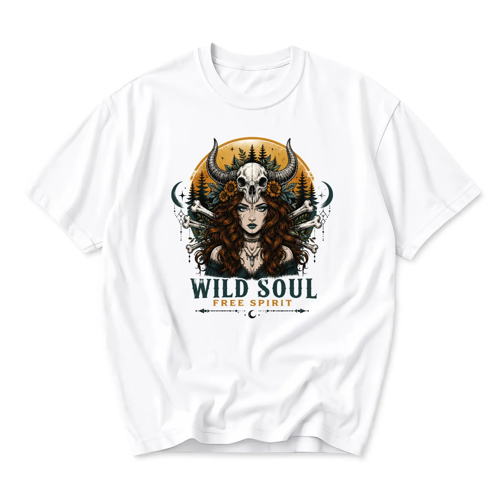 Graphic Tee Wild Soul Free Spirit Boho Style Unisex Crew Neck T-Shirt Artistic Illustration Casual Cotton Top