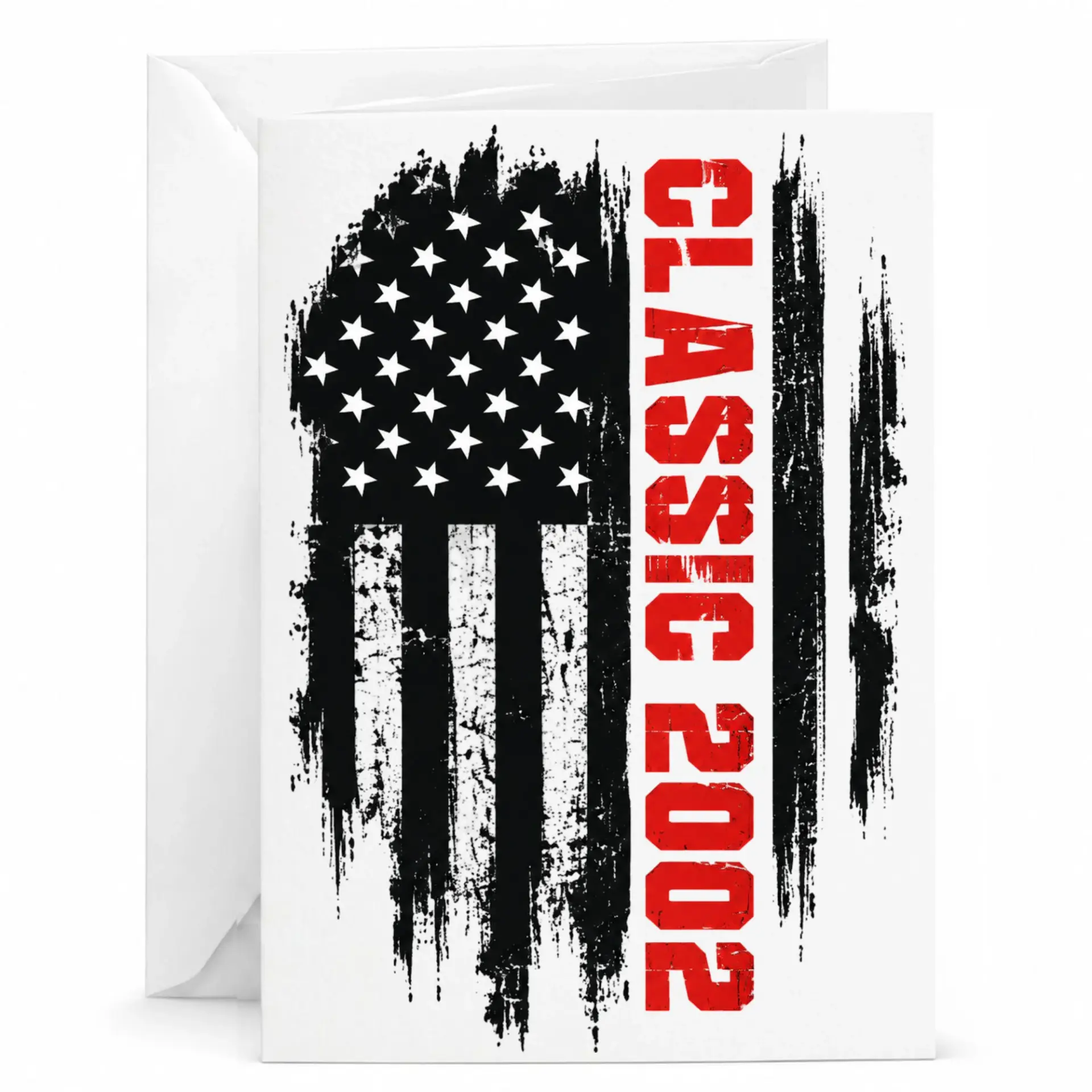 Greeting Card Classic 2002 Patriotic Distressed Flag Design Birthday Stationery for Milestone Celebrations 5x7 Inches
