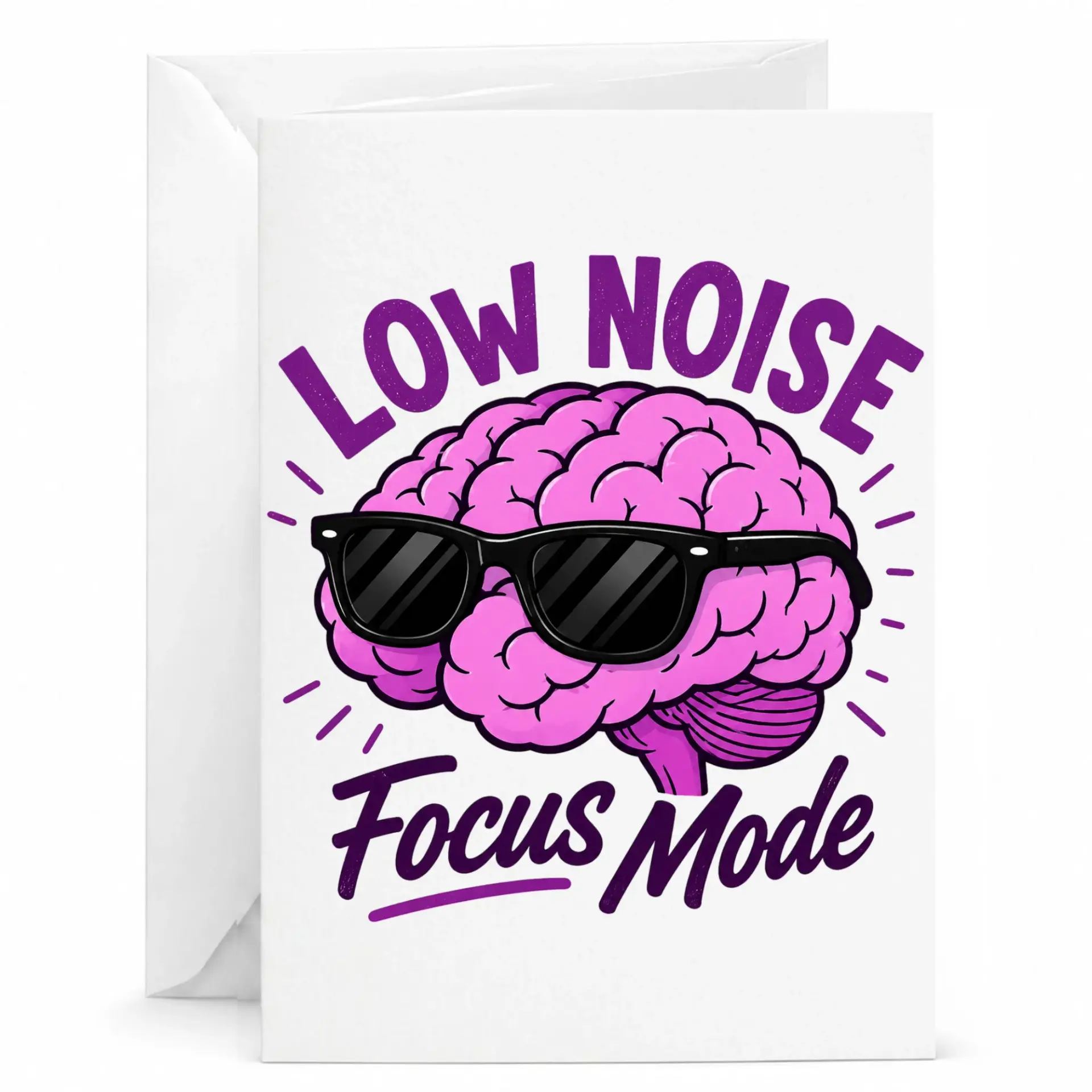 Funny Low Noise Greeting Card with Brain Graphic for Concentration and Productivity Humor Enthusiasts