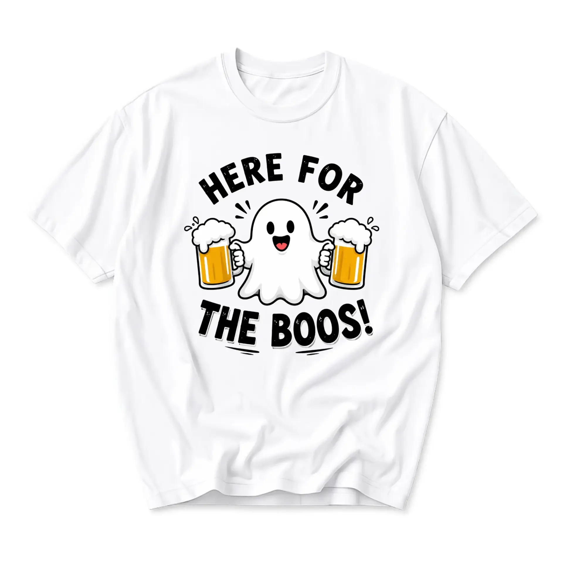 Funny Shirt Here for the Boos Ghost Beer Graphic Tee Unisex Casual Crew Neck Soft Cotton Blend Everyday Outfit Top