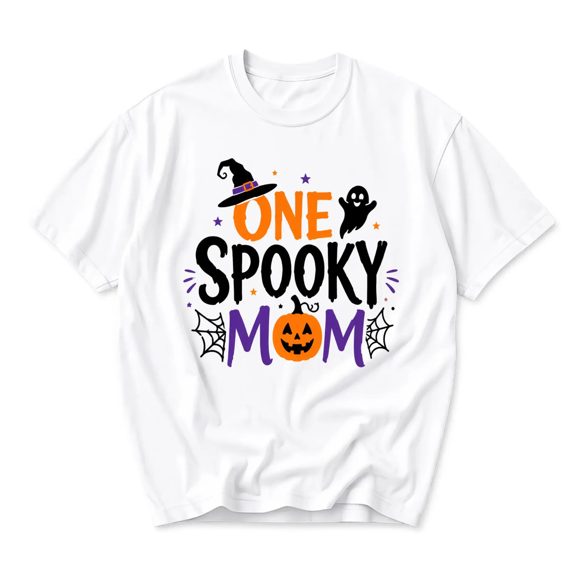 Funny Shirt One Spooky Mom Halloween Graphic Printed Unisex T-Shirt Seasonal Holiday Casual Apparel for Women