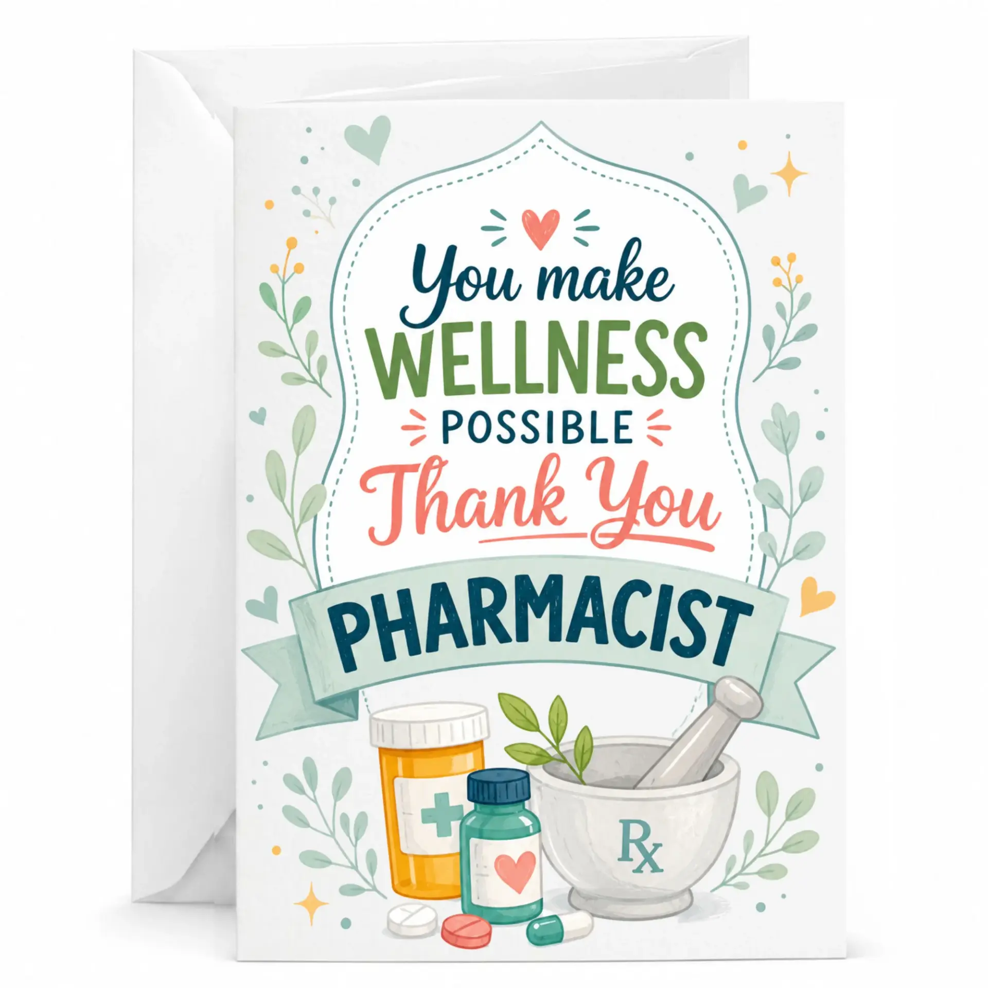 Card for Pharmacist Wellness Appreciation Greeting with Envelope Professional Pharmacy Staff Gift