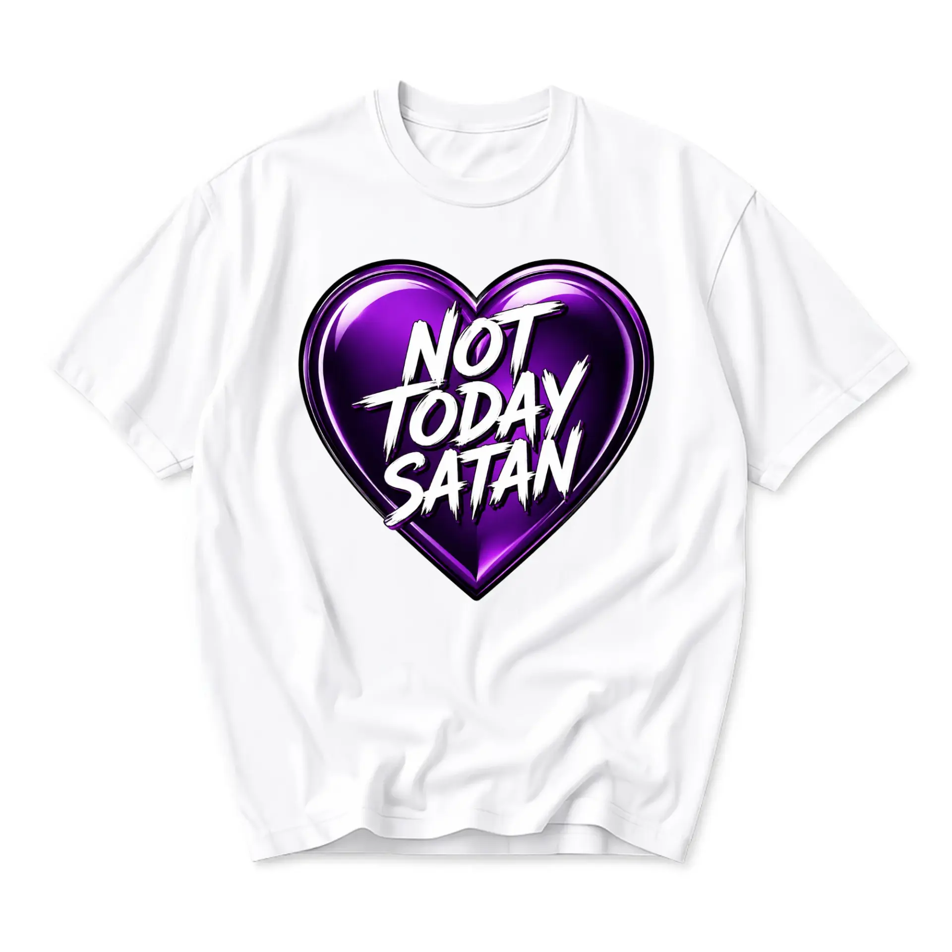 Funny Shirt Not Today Satan Graphic Tee Featuring a Metallic Purple Heart Design for Casual Everyday Comfort Wear