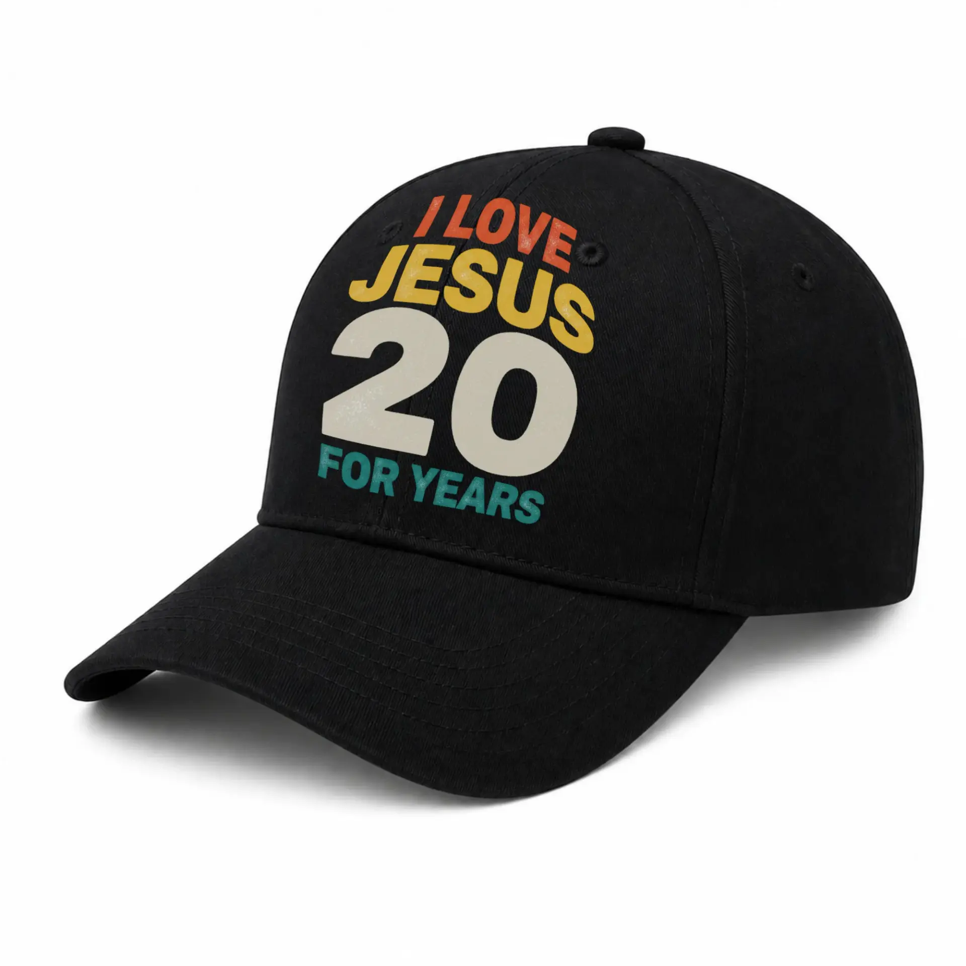 Baseball Cap Featuring I Love Jesus Retro Typography Embroidered Design