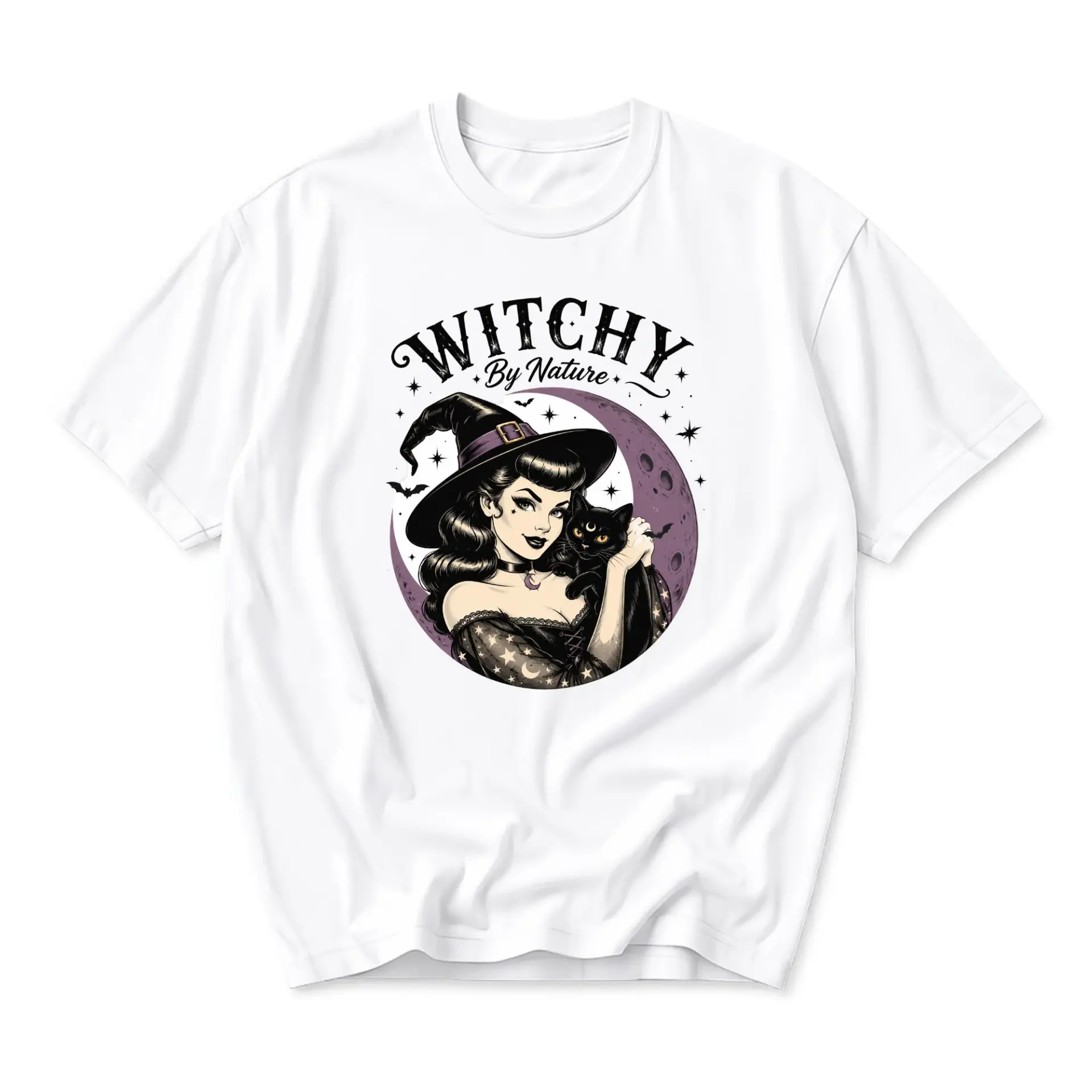 Graphic Tee Witchy by Nature Print Unisex Crew Neck Casual Cotton Blend Short Sleeve Shirt for Everyday Wear