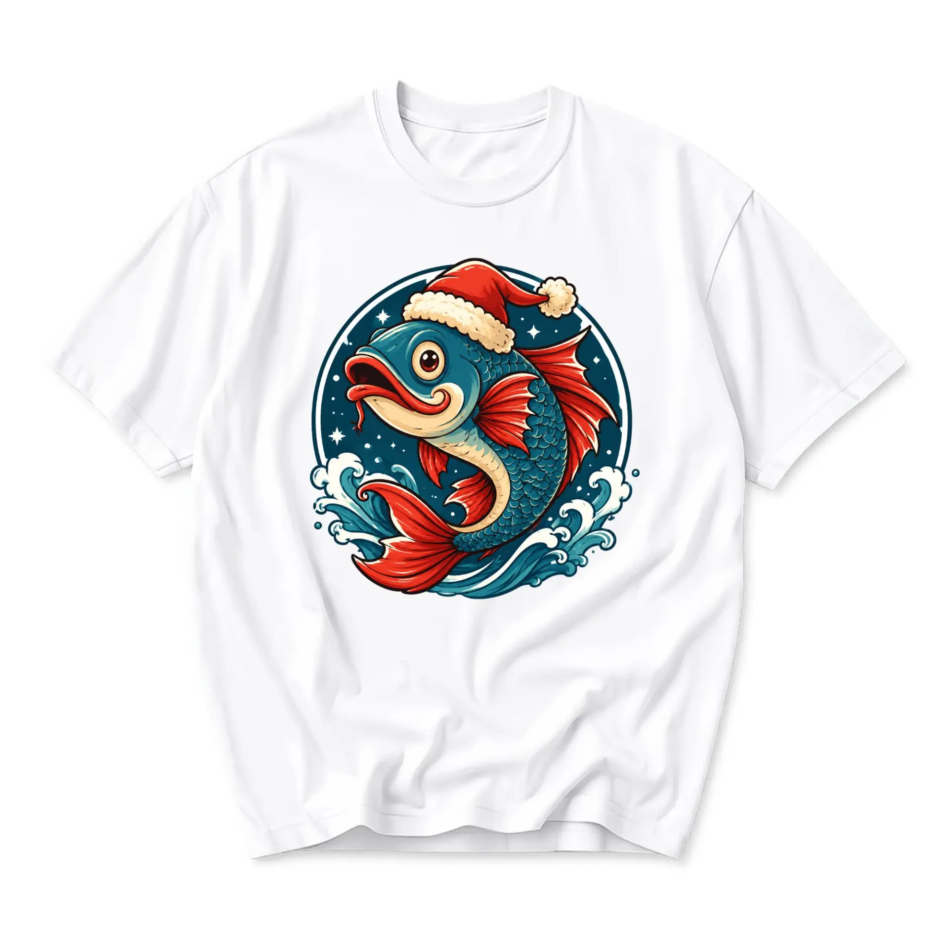 Graphic Tee Christmas Fishing Fish Holiday Season Unisex Crew Neck T-Shirt