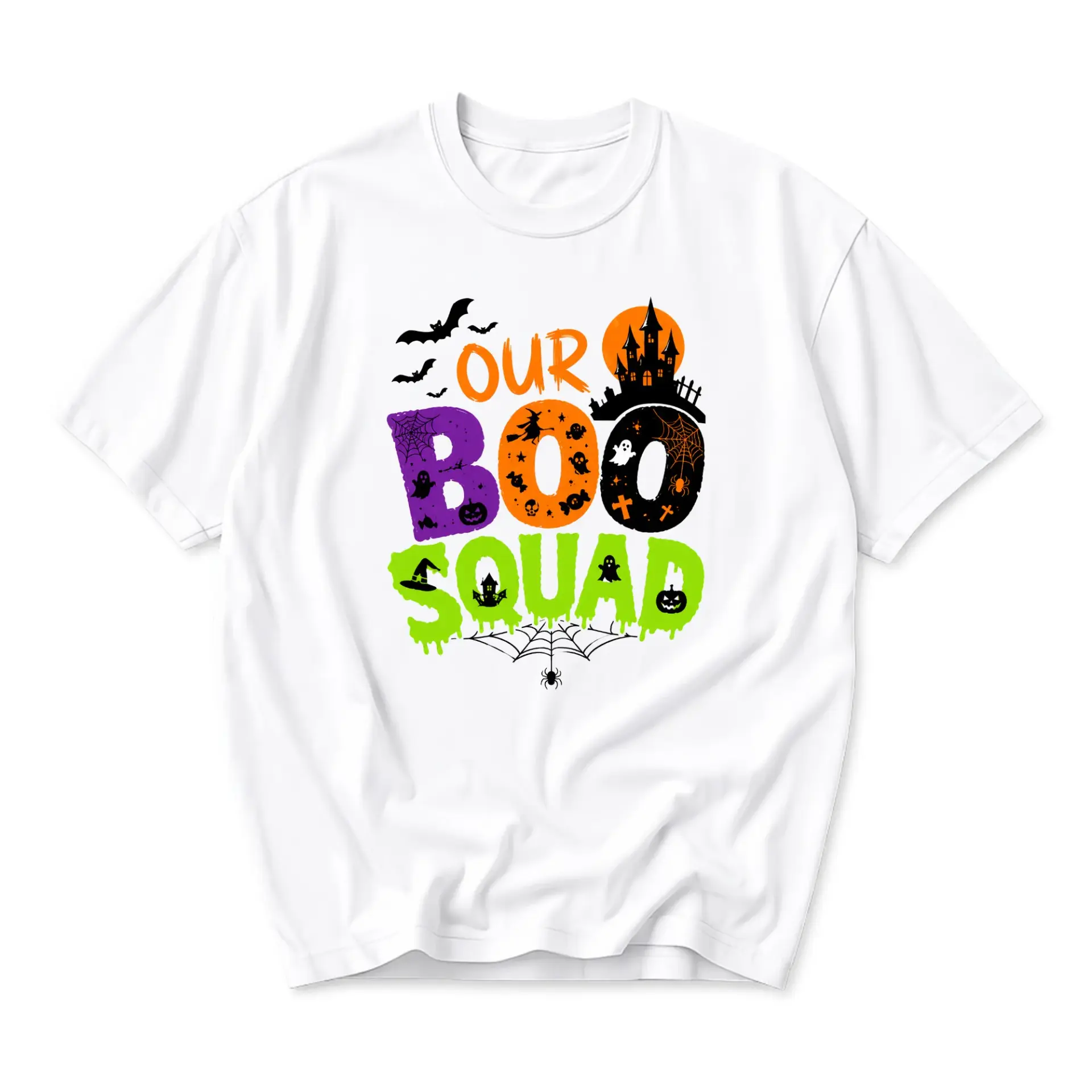 Graphic Tee Our Boo Squad Halloween Shirt Unisex Casual Crew Neck Comfortable Holiday Short Sleeve Apparel for Adults