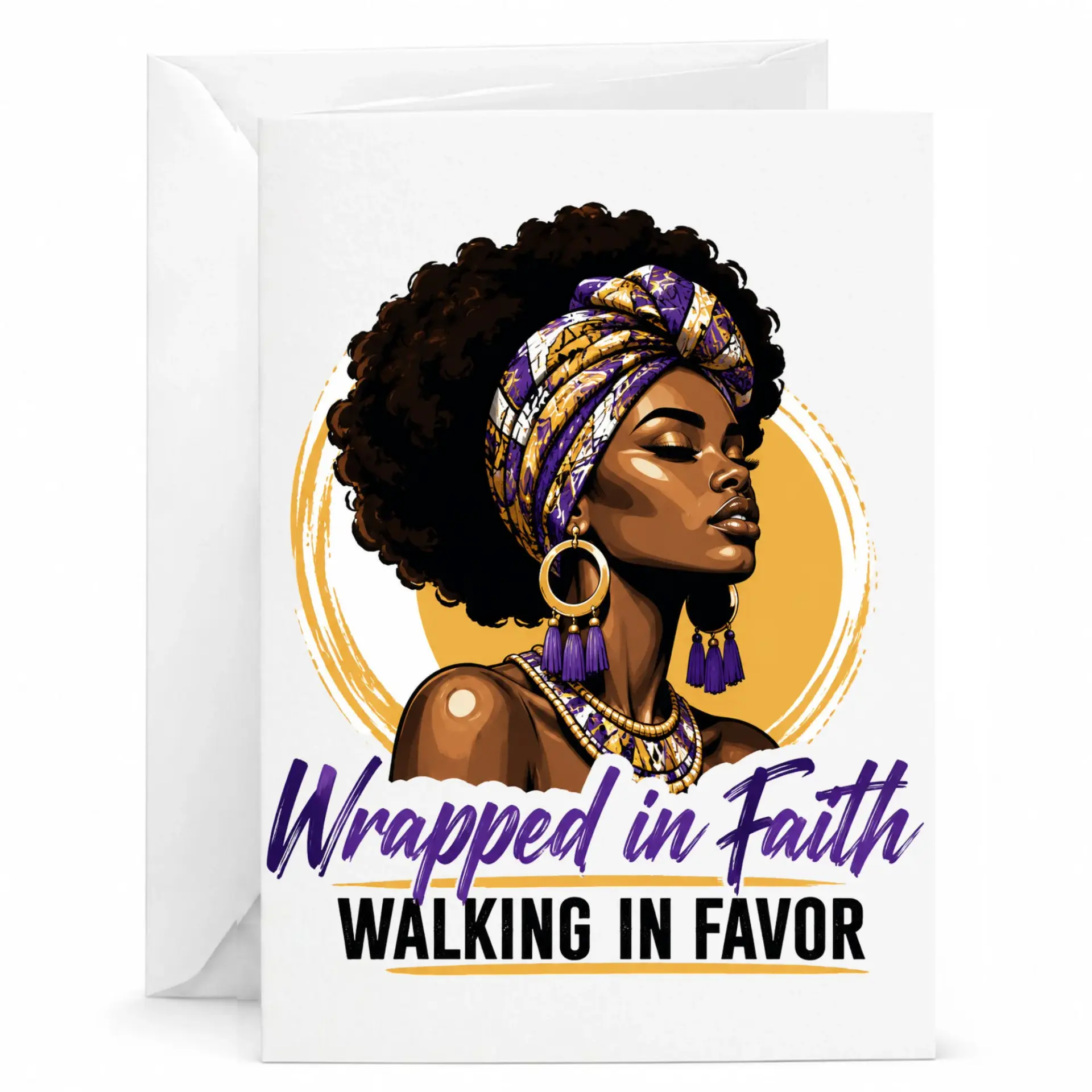 Greeting Card Wrapped in Faith Walking in Favor Inspirational Art Design Stationery for Personal Handwritten Notes