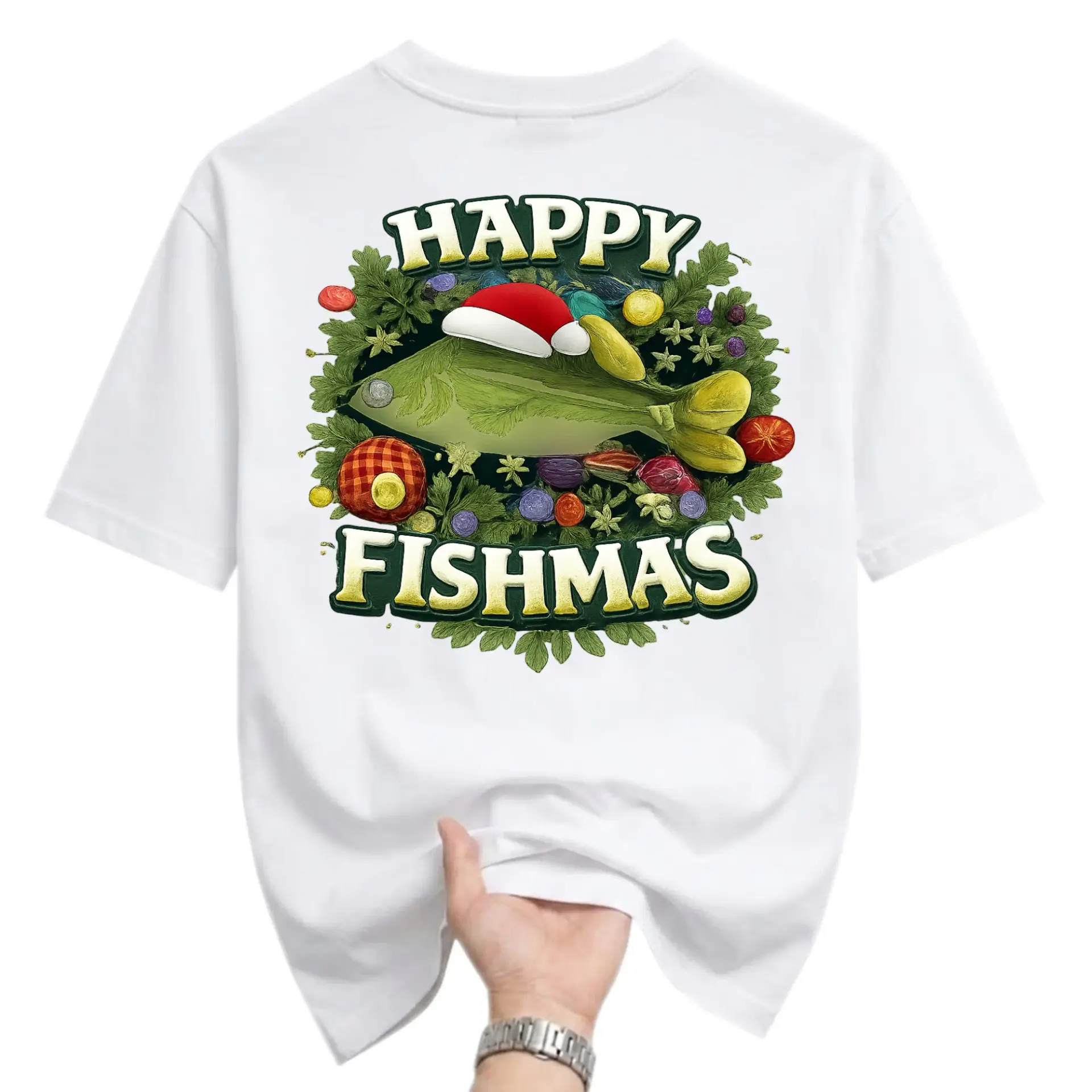 Funny Shirt Happy Fishmas Christmas Holiday Graphic Tee Unisex Short Sleeve