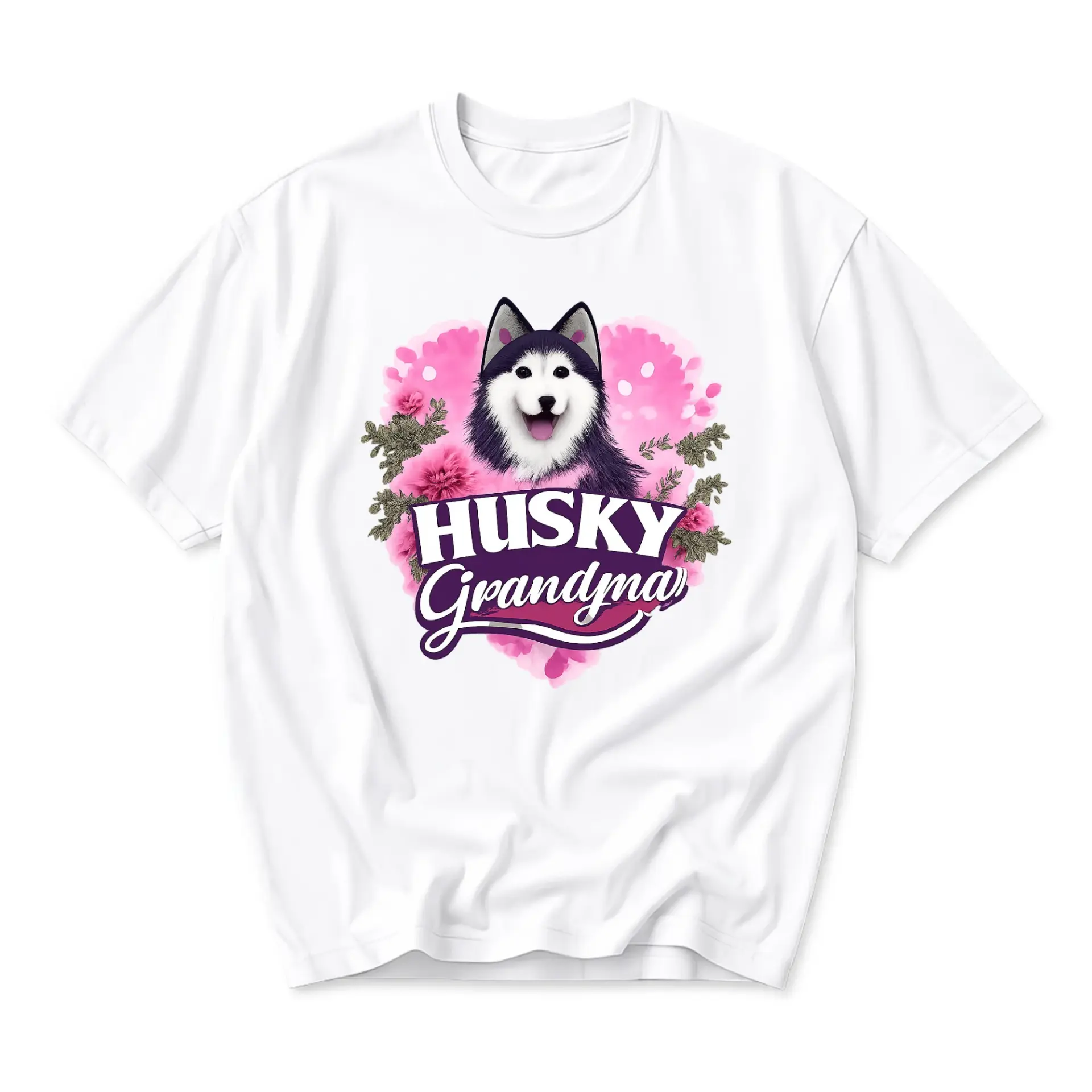 Funny Shirt Husky Grandma Graphic Tee Women Floral Dog Lover Design Unisex Casual Crew Neck Soft Cotton Apparel