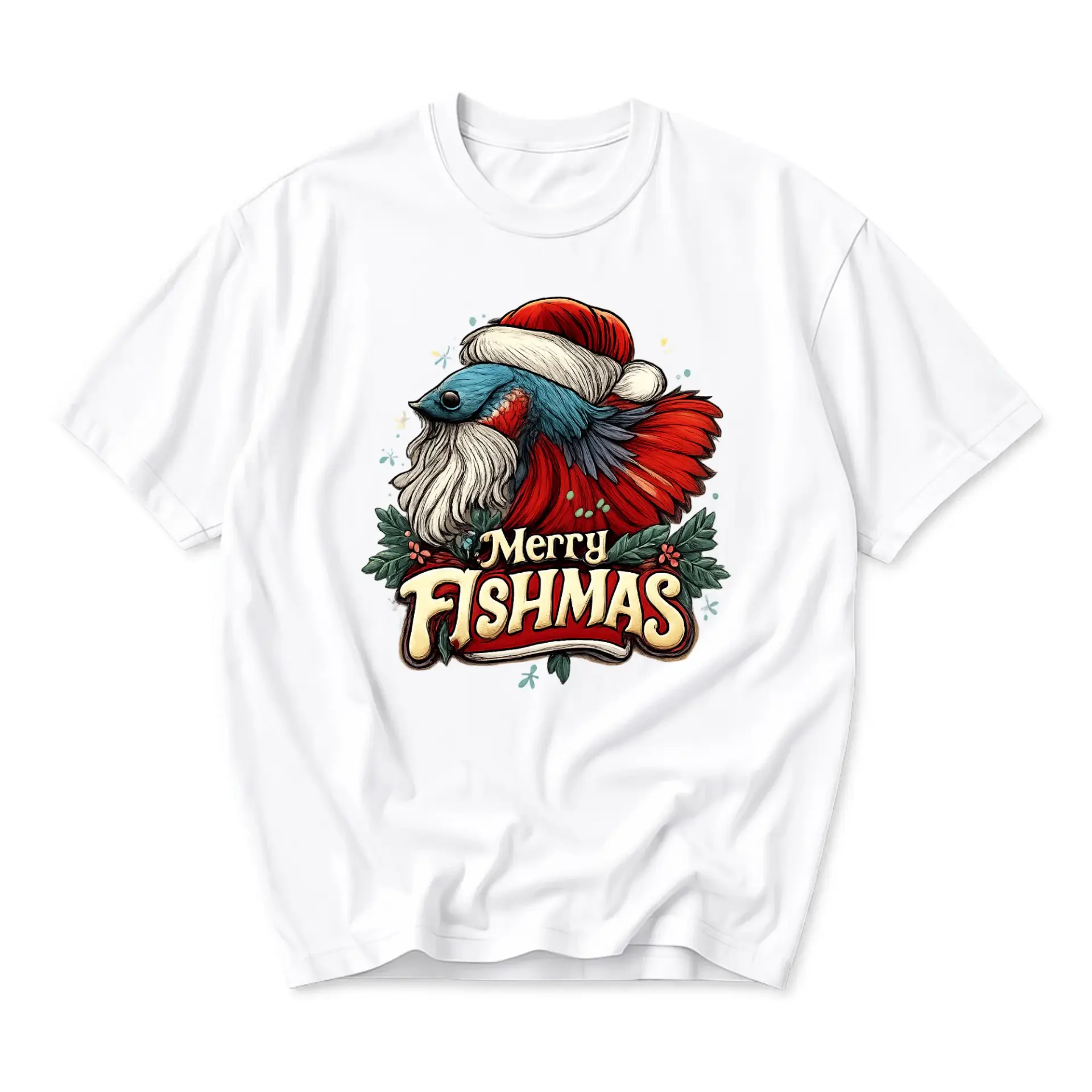 Funny Shirt Merry Fishmas Holiday Graphic Tee Featuring a Festive Fish in a Santa Hat for Seasonal Casual Wear