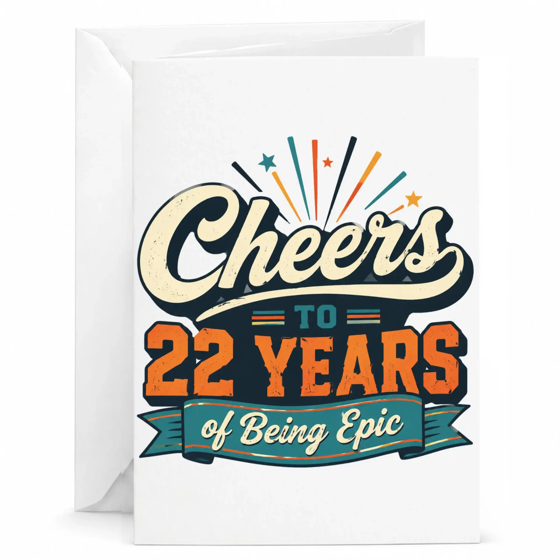 Birthday Card Cheers to 22 Years of Being Epic, Vintage Style Milestone Anniversary Greeting Card for Him or Her