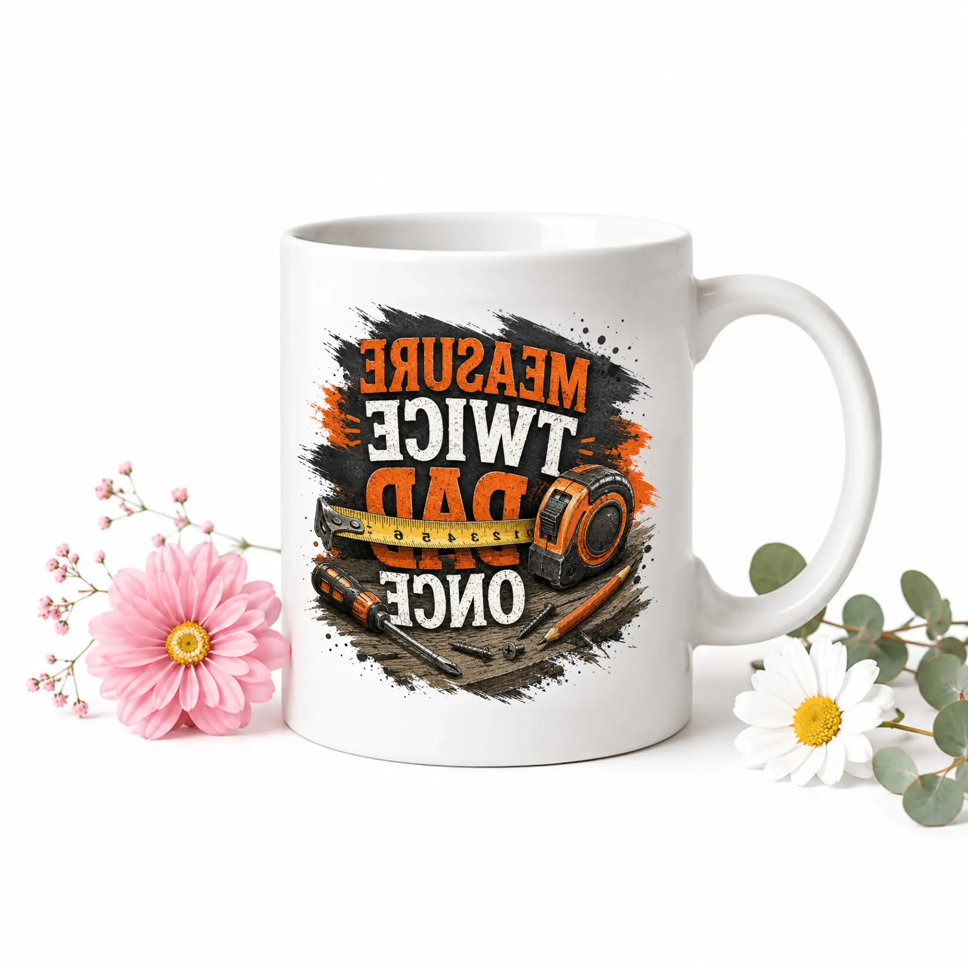 Funny Handyman Coffee Mug Dad Gift Ceramic Cup for Workshop or Office Enthusiasts with Decorative Tool Graphic