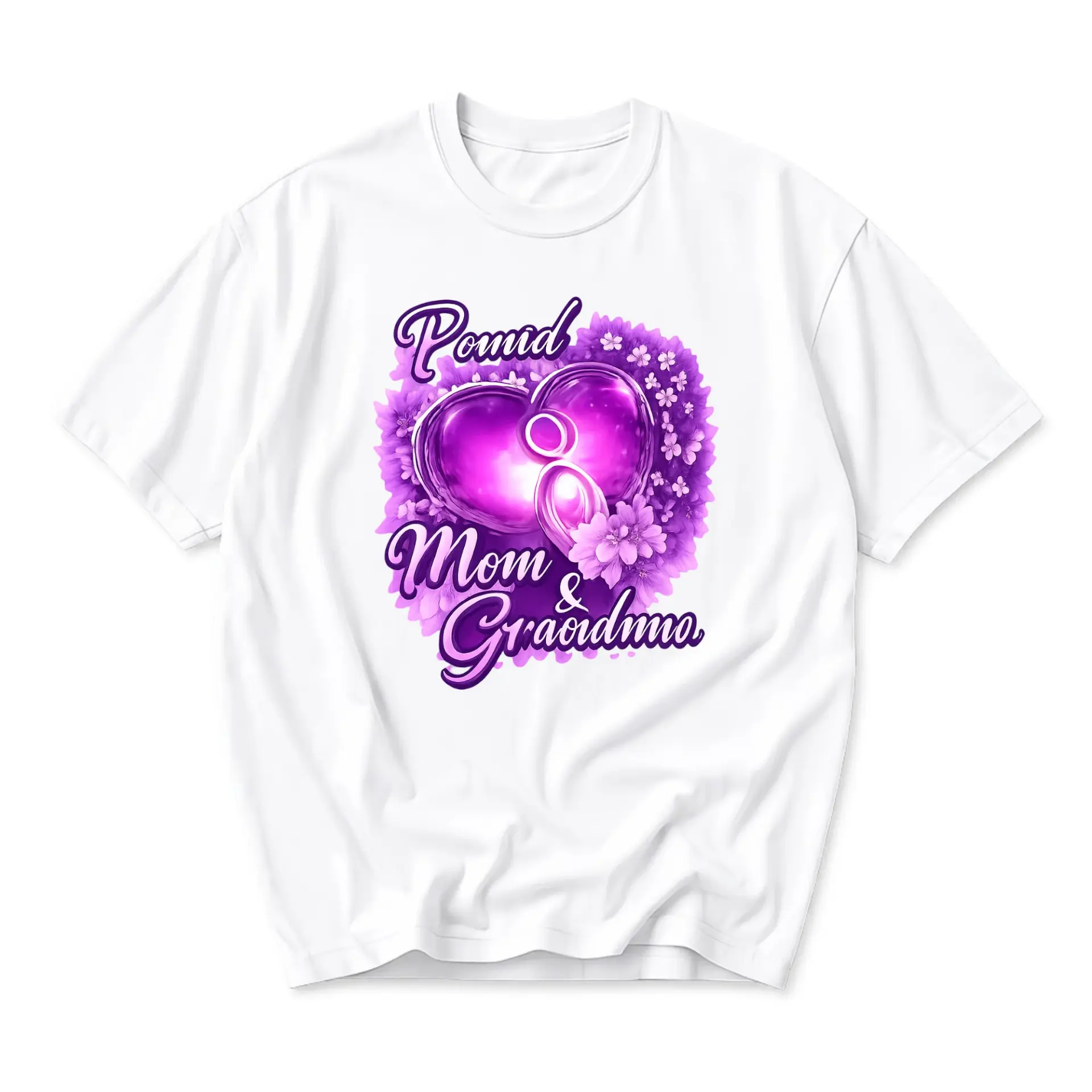 Graphic Tee Proud Mom and Grandma Floral Heart Design Unisex Cotton Crew