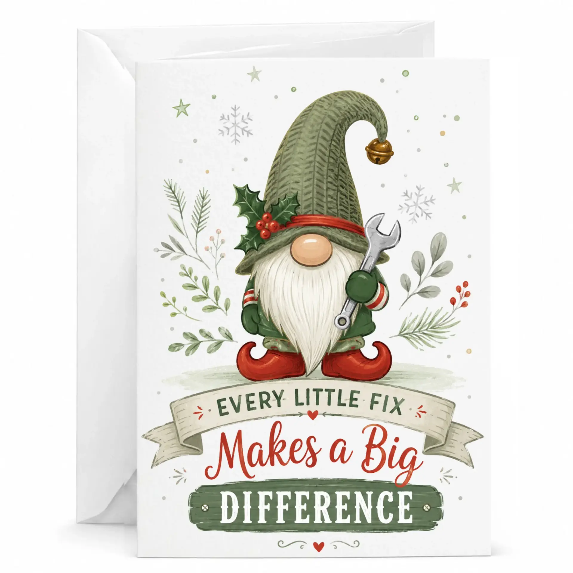 Funny Greeting Card Every Little Fix Makes a Big Difference with Whimsical Handyman Gnome Illustration