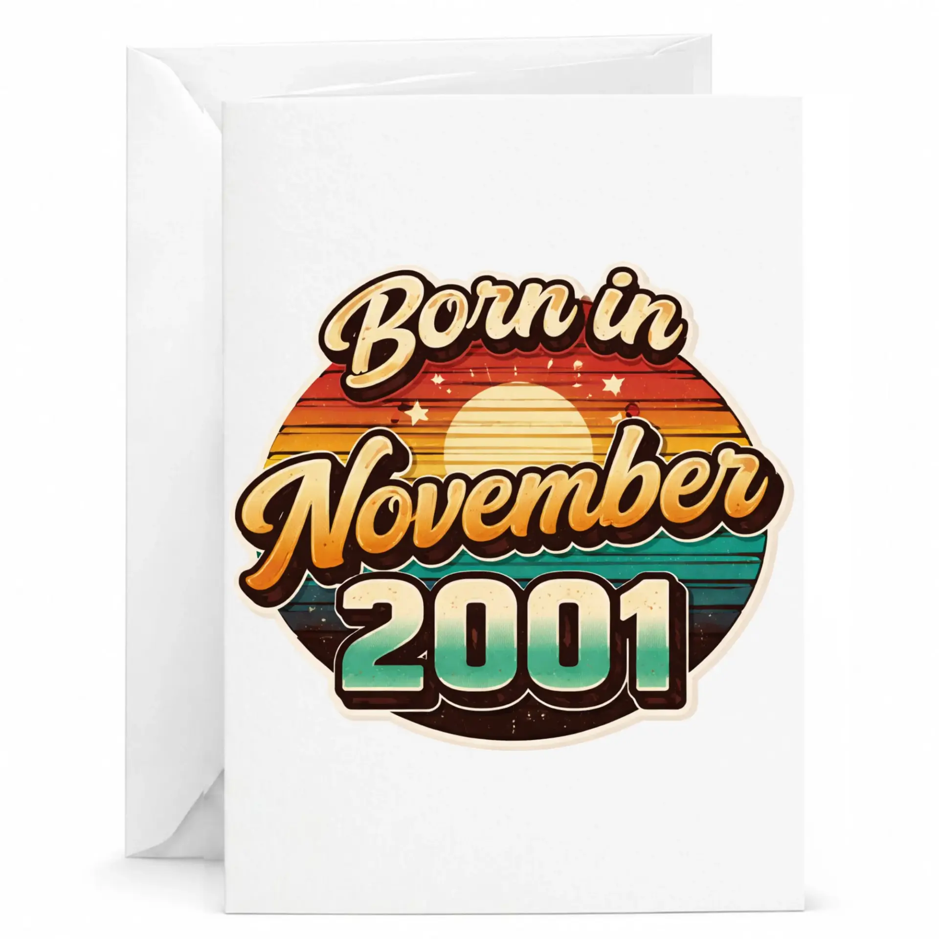 Birthday Card Born in November 2001 Vintage Retro Style Graphic Greeting Card for Milestone Celebration 5x7 Inches