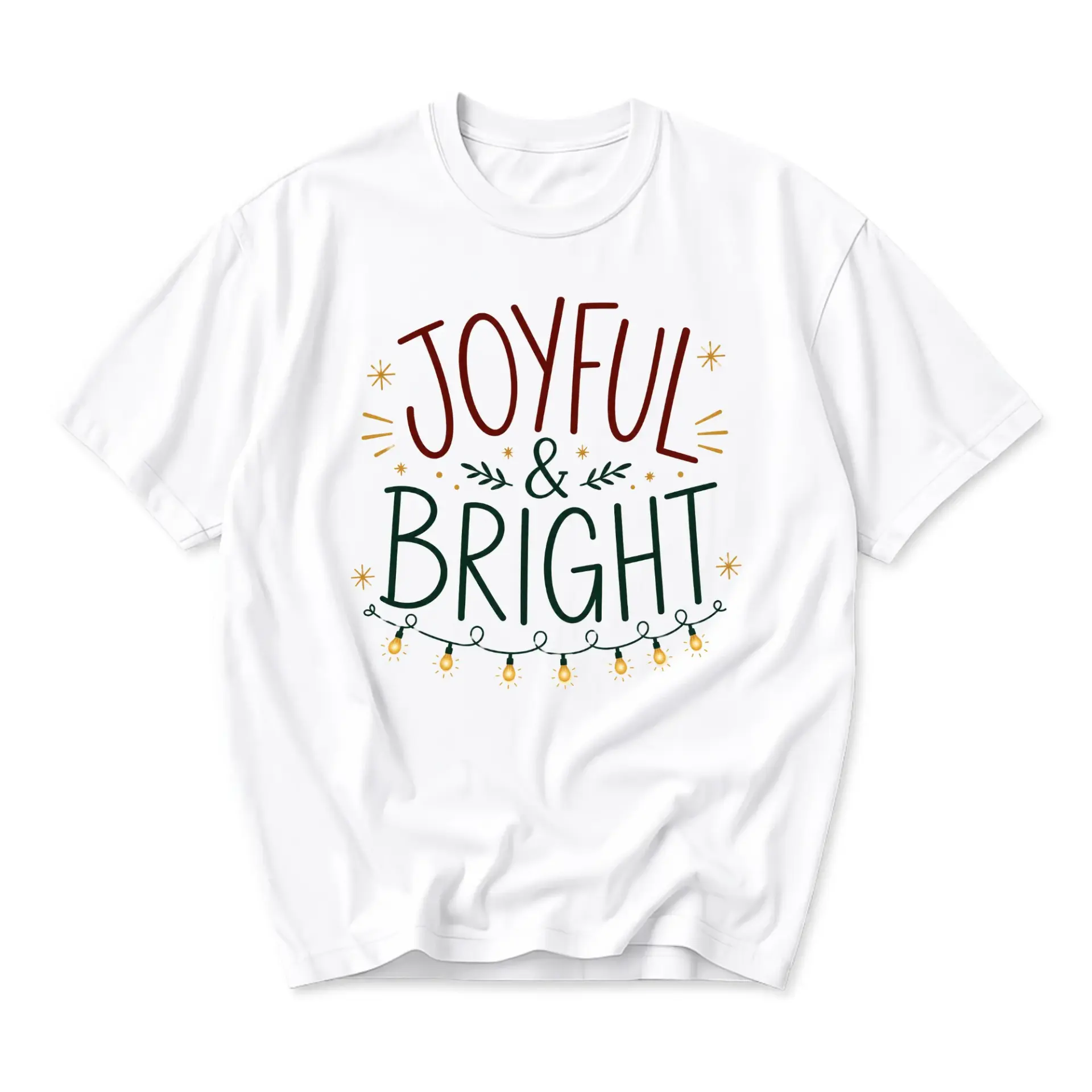 Graphic Tee Joyful and Bright Seasonal Holiday Shirt Unisex Casual Crew Neck Apparel for Winter Celebrations White