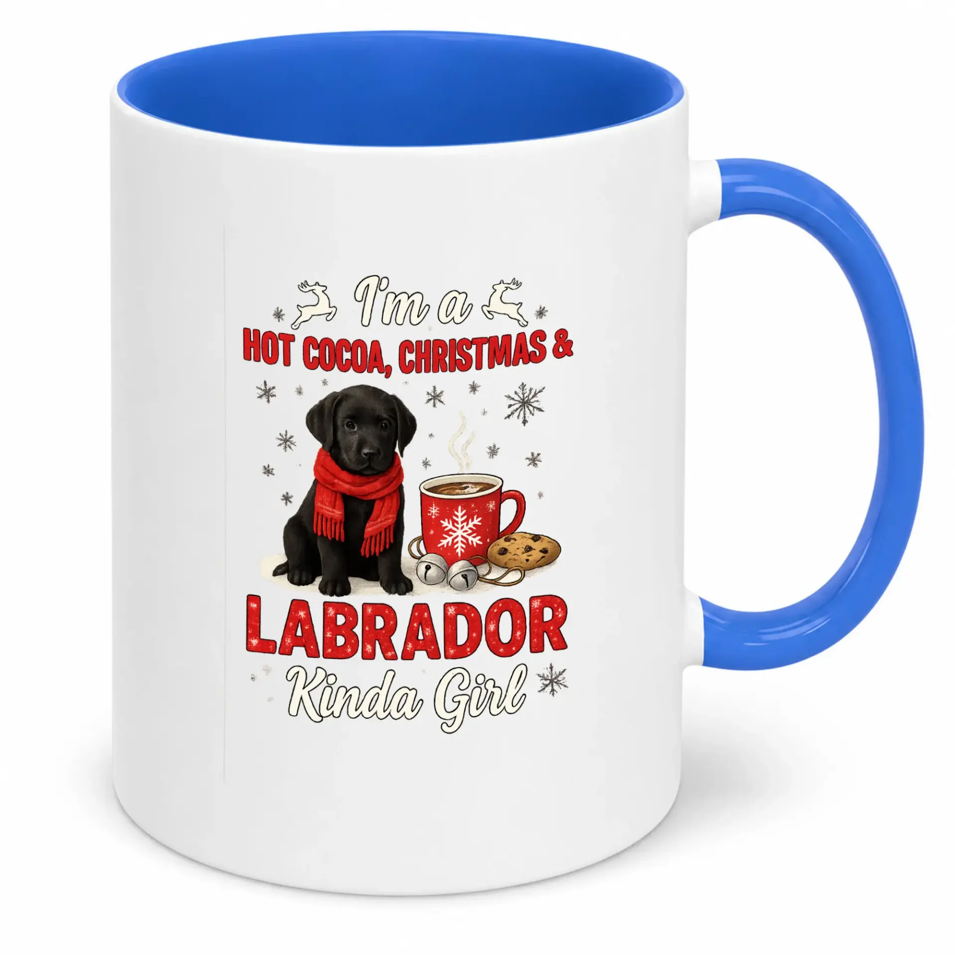 Funny Coffee Mug with Black Labrador Puppy Design, Christmas Hot Cocoa Theme Ceramic Beverage Cup, Cute Dog Lover Gift for Winter Holidays
