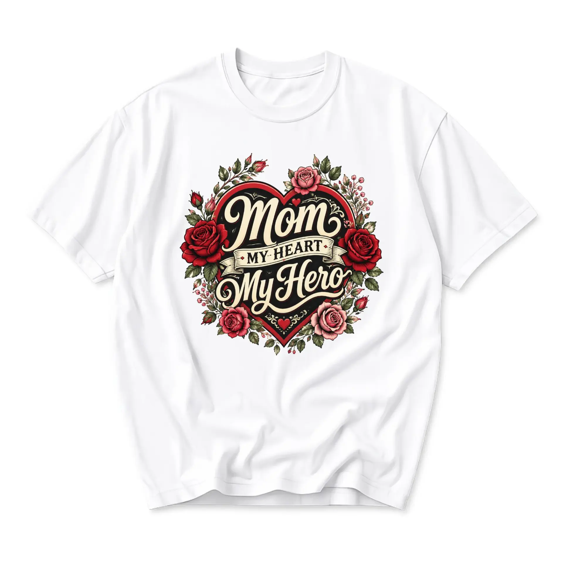 T-shirt Mom My Heart My Hero Floral Graphic Tee Unisex Crew Neck Casual Everyday Wear Soft Comfortable Cotton Top
