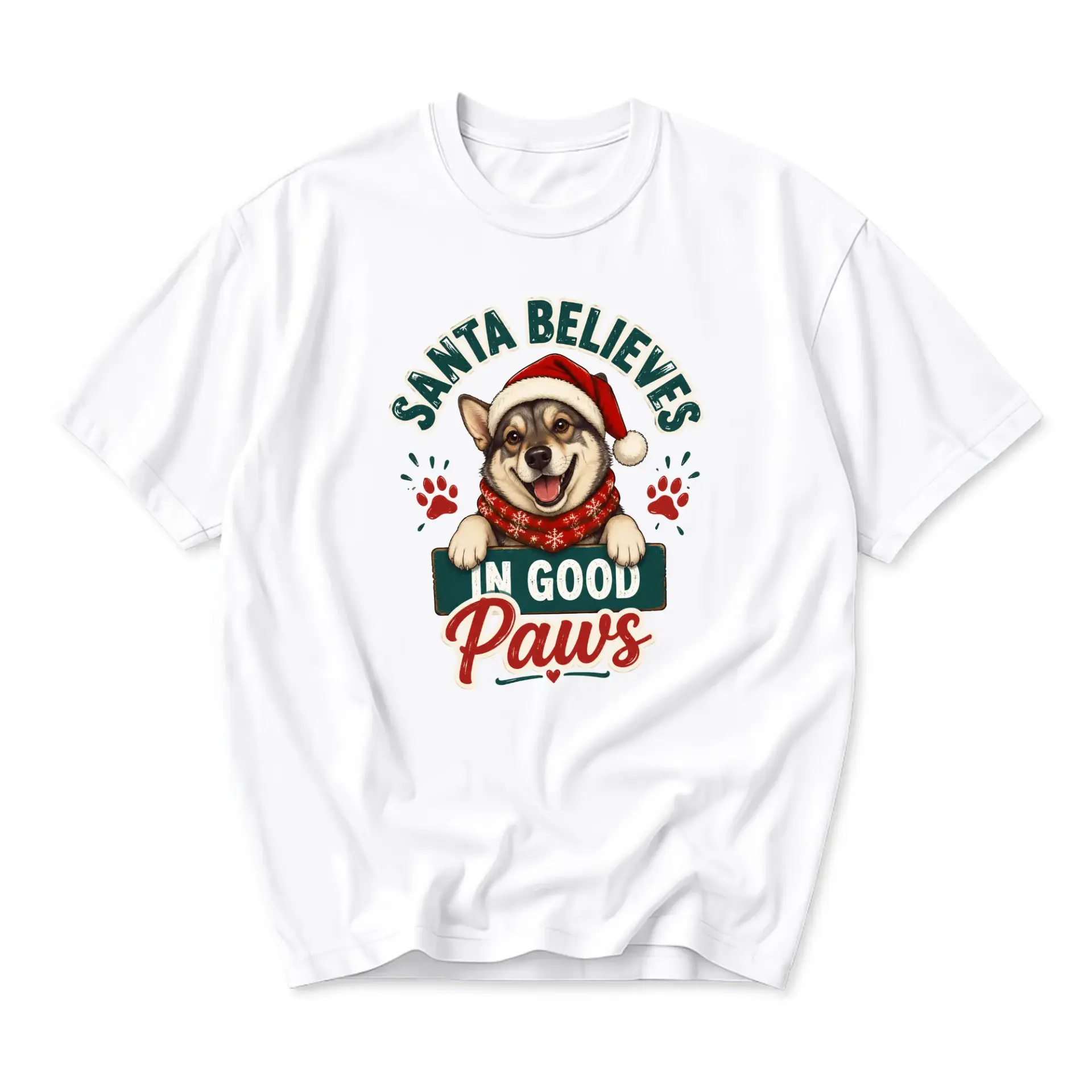 Funny Shirt Santa Believes in Good Paws Graphic Tee Holiday Theme Unisex