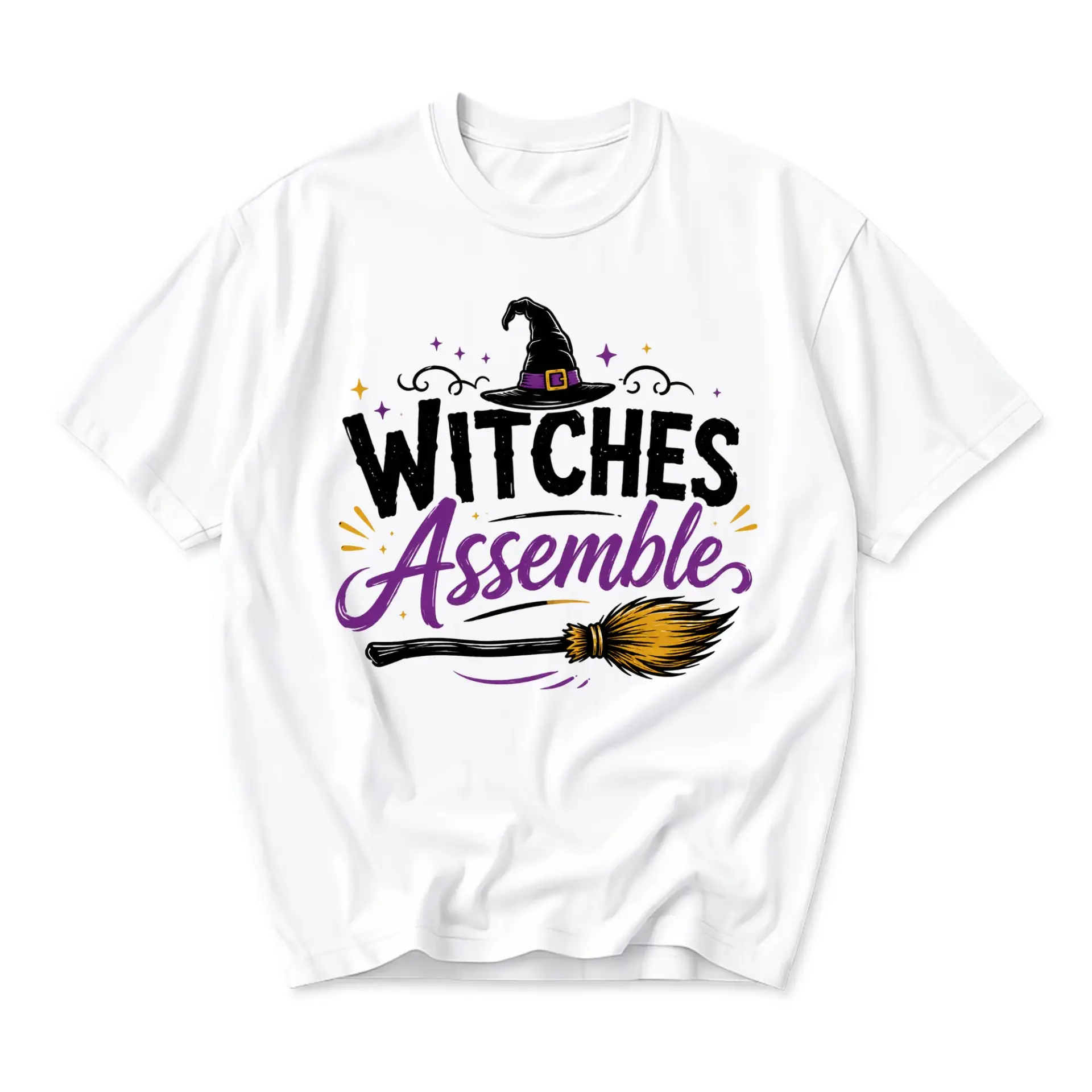 Funny Shirt Witches Assemble Graphic Printed Unisex T-Shirt Seasonal Holiday Casual Crew Neck Cotton Apparel
