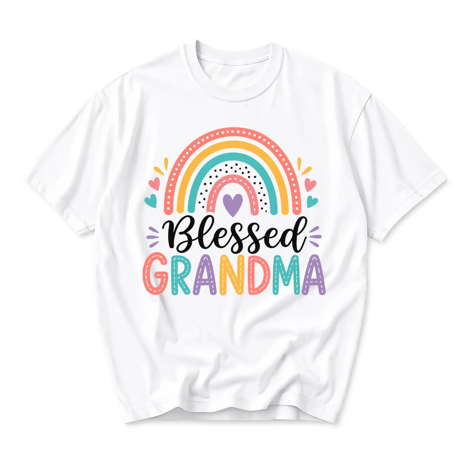 Graphic Tee Blessed Grandma Rainbow Design Unisex Casual Short Sleeve Cotton Blend Crew Neck Shirt for Everyday Wear