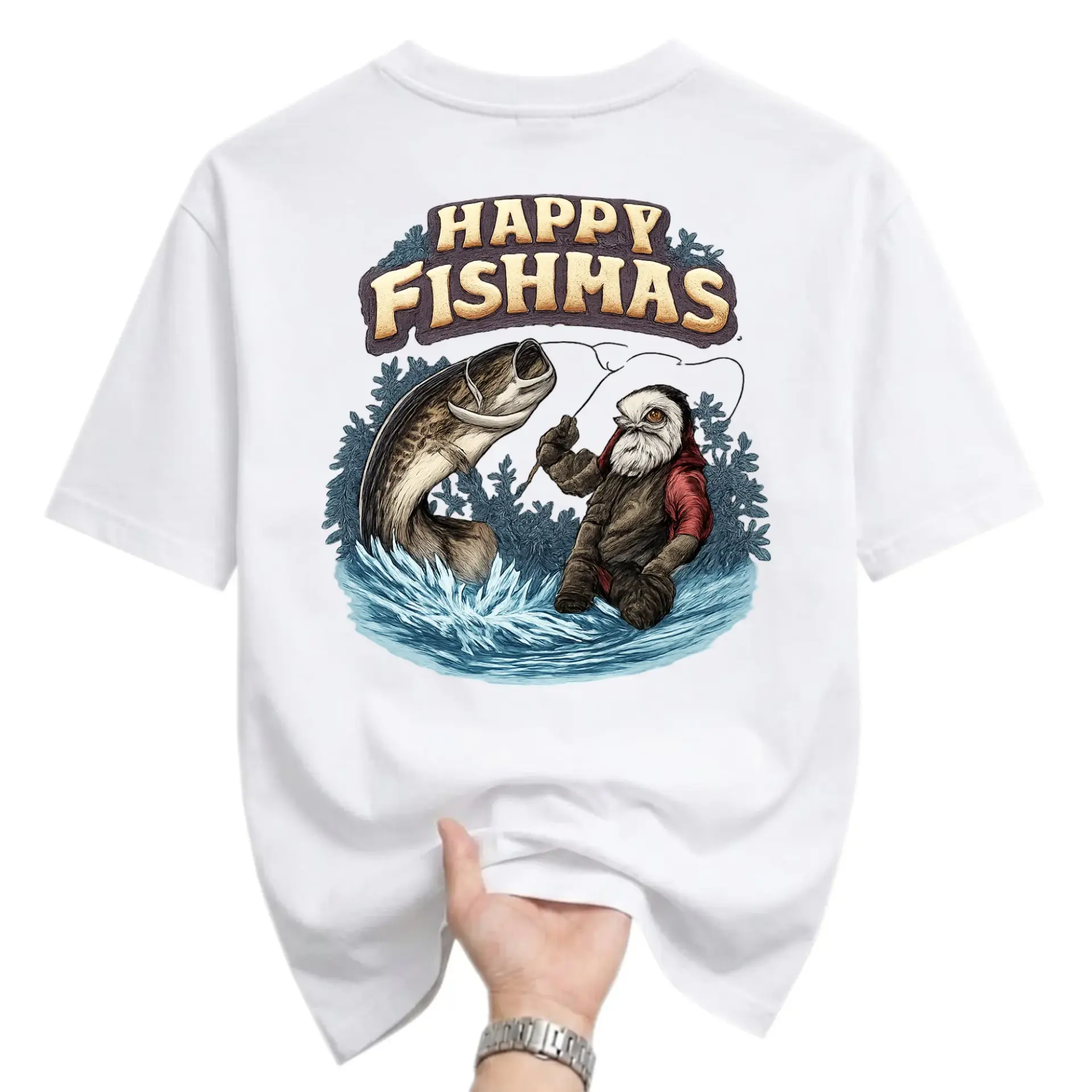 Funny Shirt Happy Fishmas Fishing Graphic Tee Unisex Casual Apparel Crew