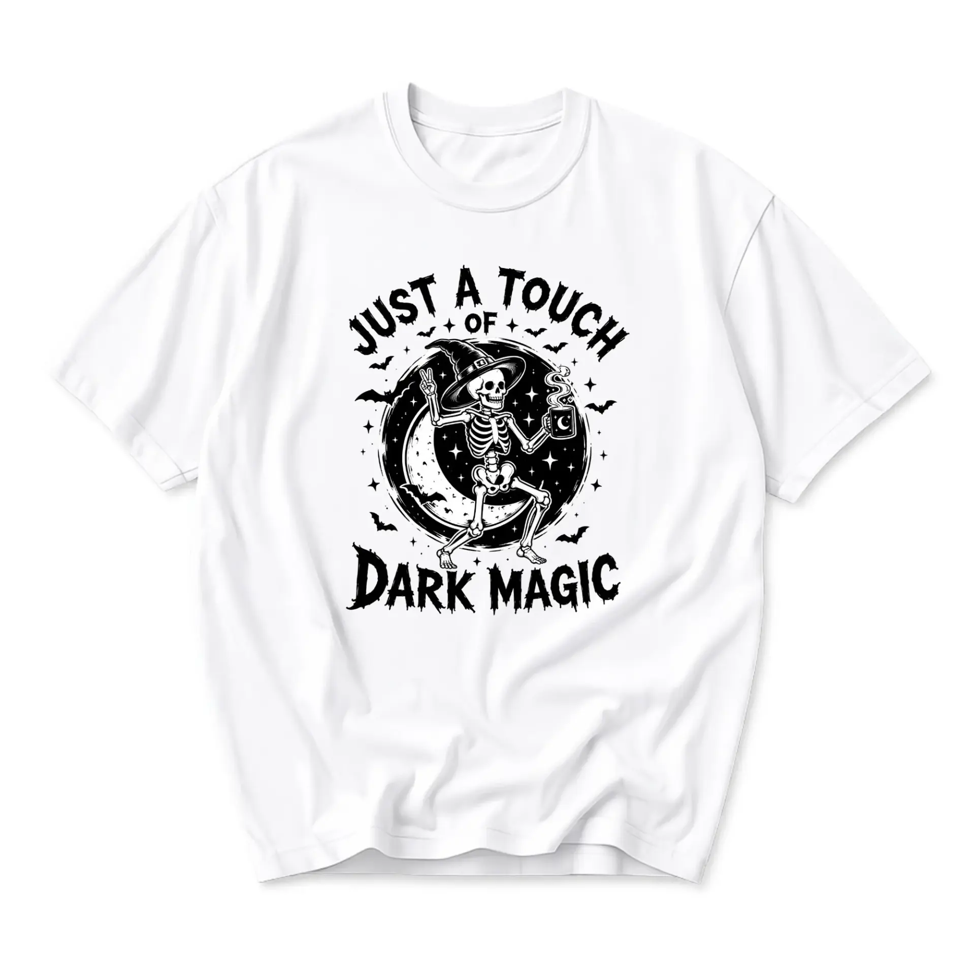 Funny Shirt Just a Touch of Dark Magic Skeleton Graphic Tee Witchy Style Unisex Crew Neck Casual Cotton Apparel