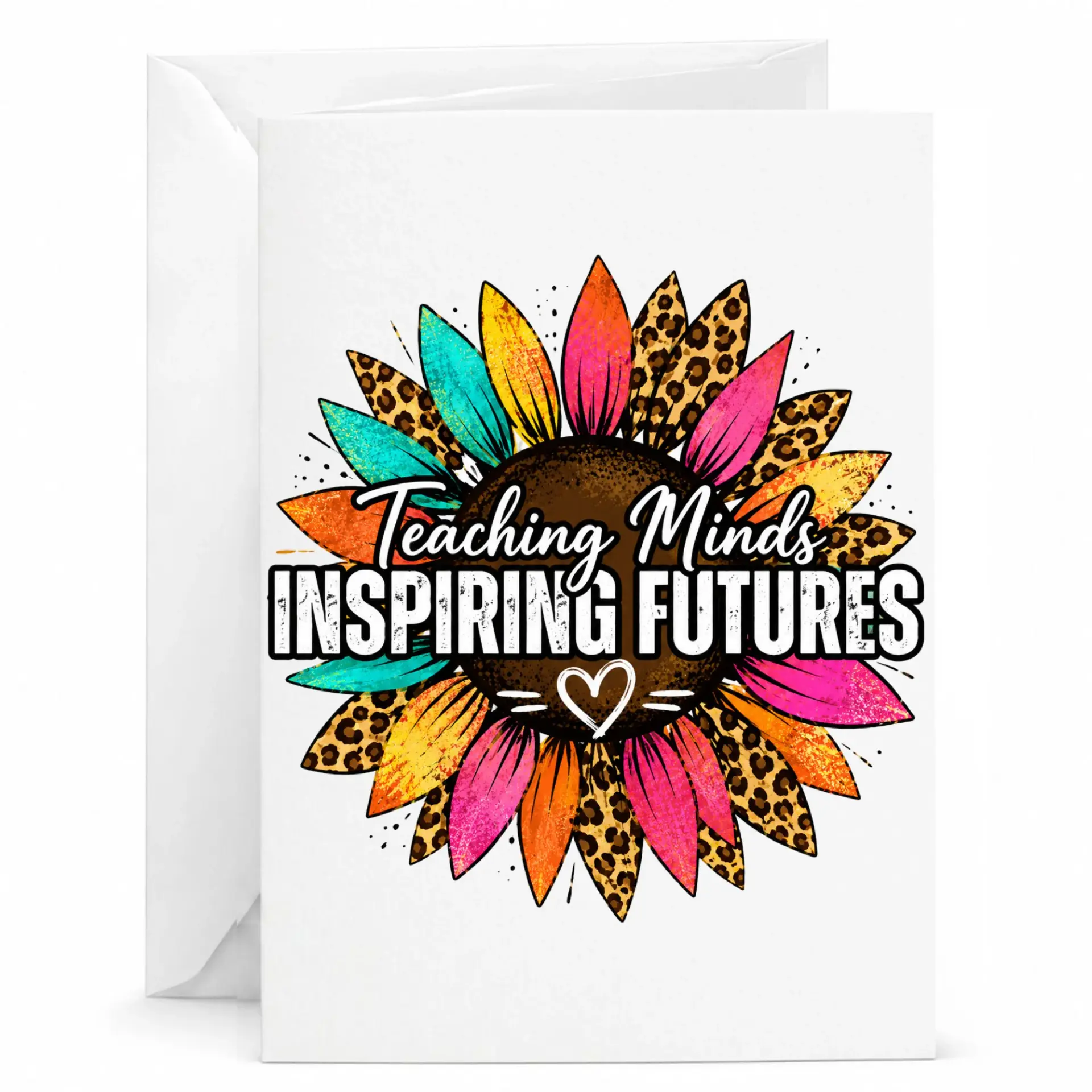 Greeting Card Teaching Minds Sunflower Floral Design with Leopard Print Petals for Encouragement