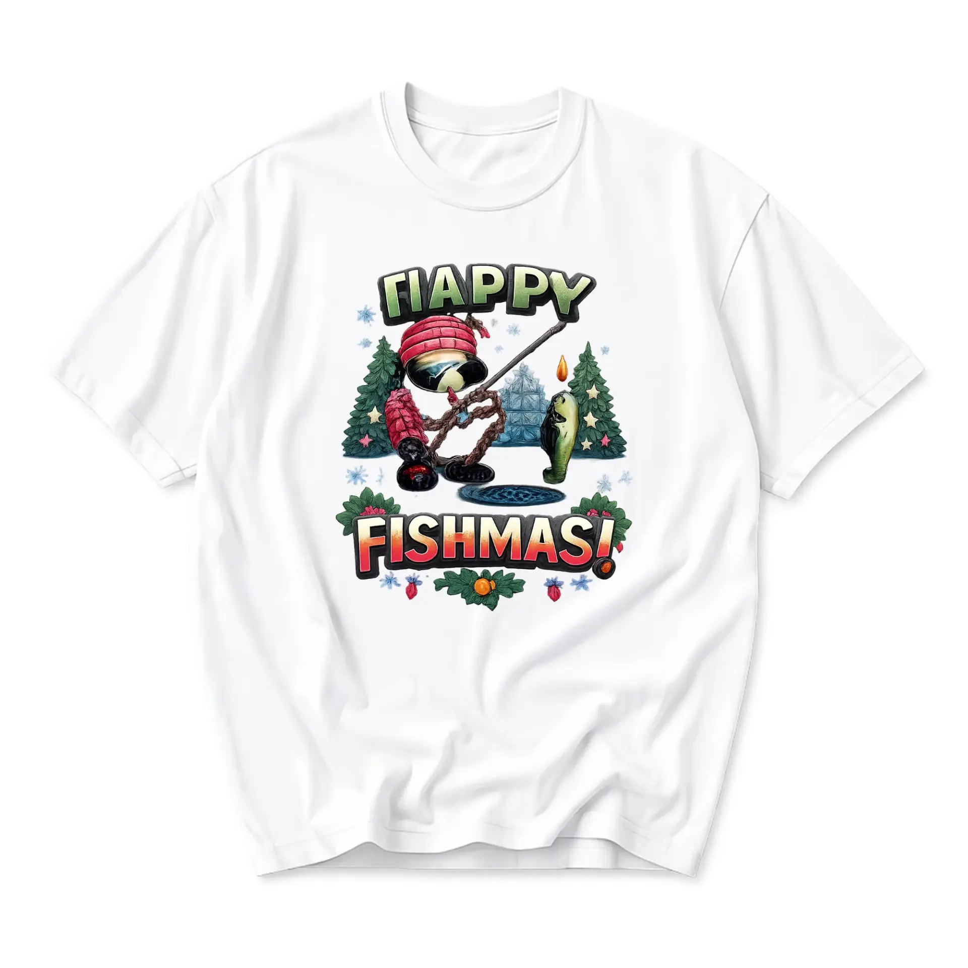 Funny Shirt Flappy Fishmas Holiday Fishing Graphic Tee Unisex Short Sleeve