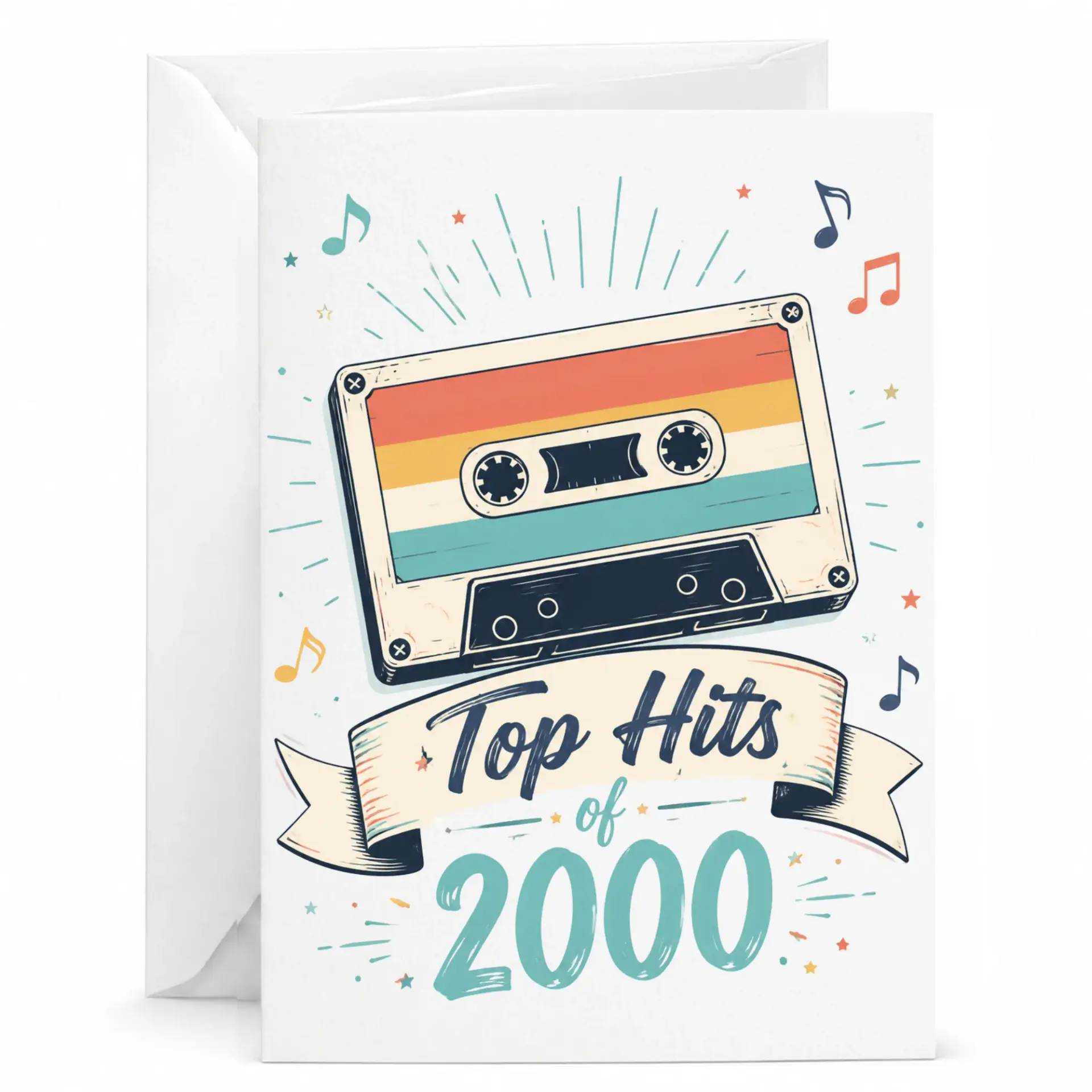 Birthday Card Top Hits of 2000 Retro Cassette Tape Design Funny Nostalgia Themed Greeting Card for Music Lovers