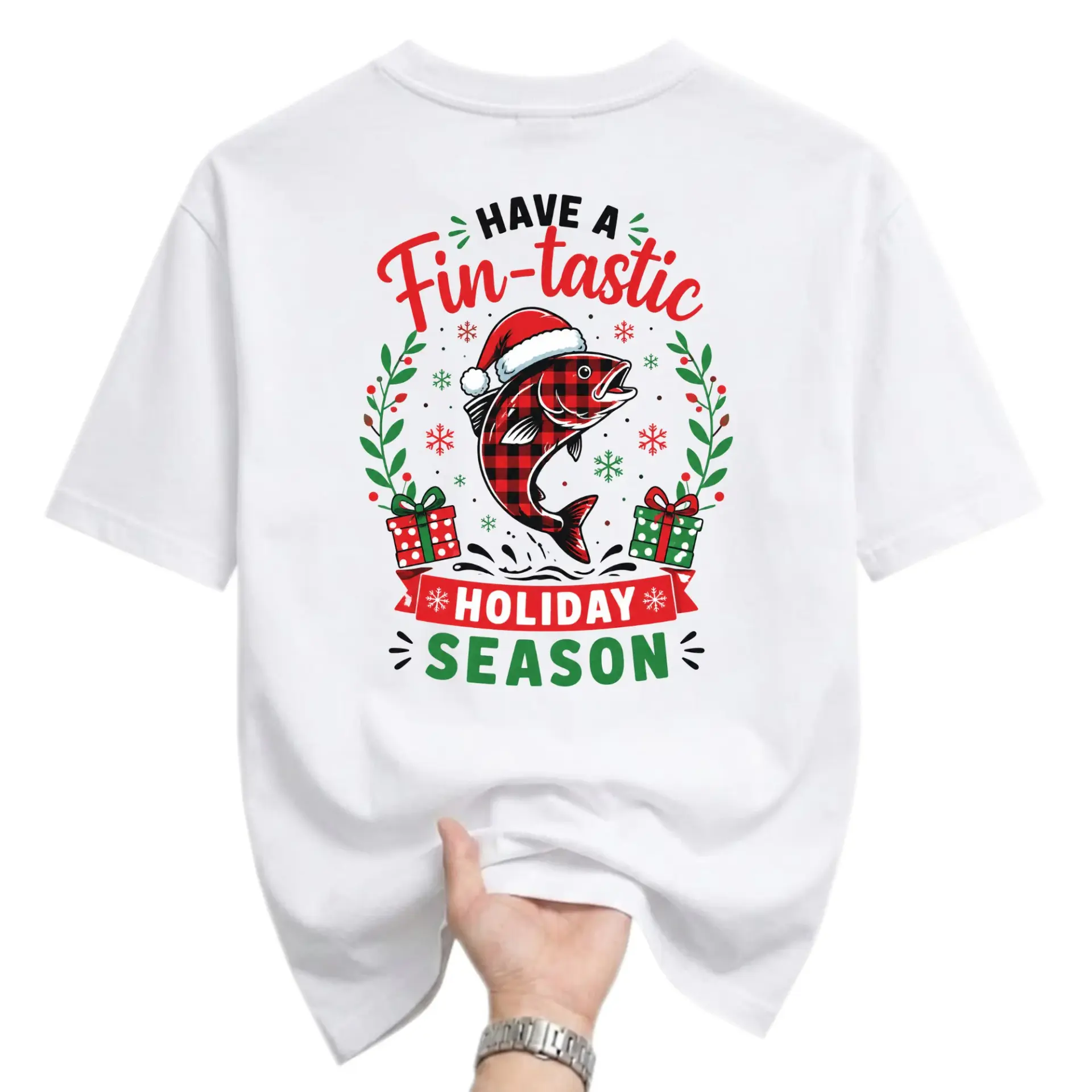 Funny Shirt Have a Fin-Tastic Holiday Season Fishing Christmas Graphic Tee for Men and Women Casual Seasonal Apparel