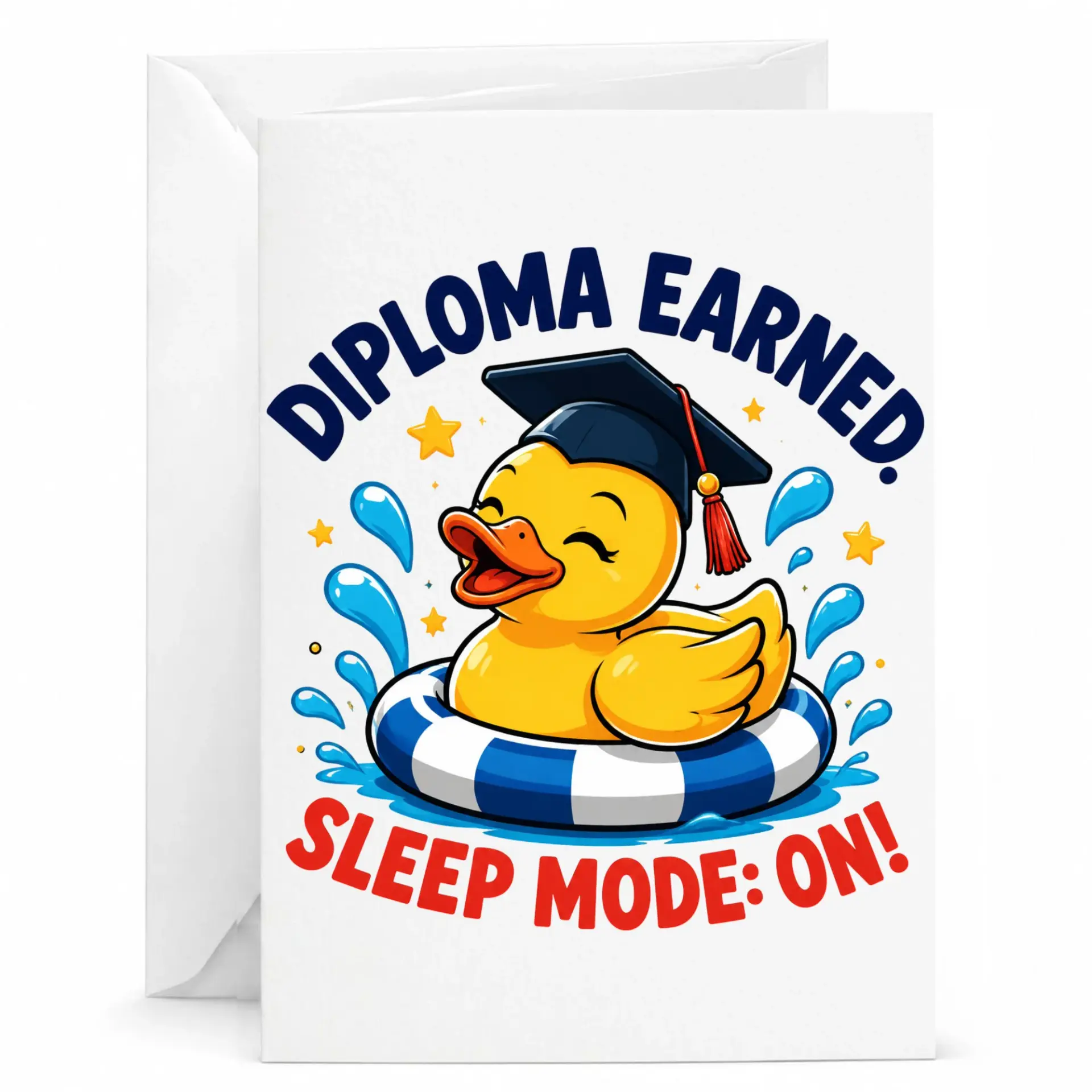 Funny Graduation Greeting Card Diploma Earned on Cute Rubber Duck Illustration for Recent Graduates