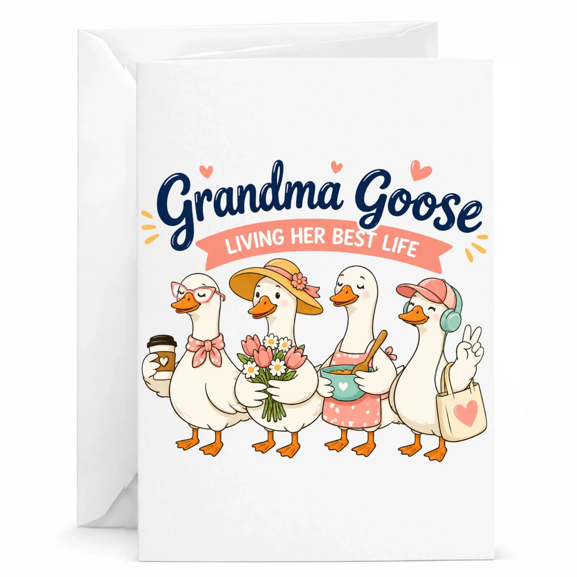 Funny Grandma Greeting Card Living Her Best Life Illustration with Matching White Envelope for Birthday