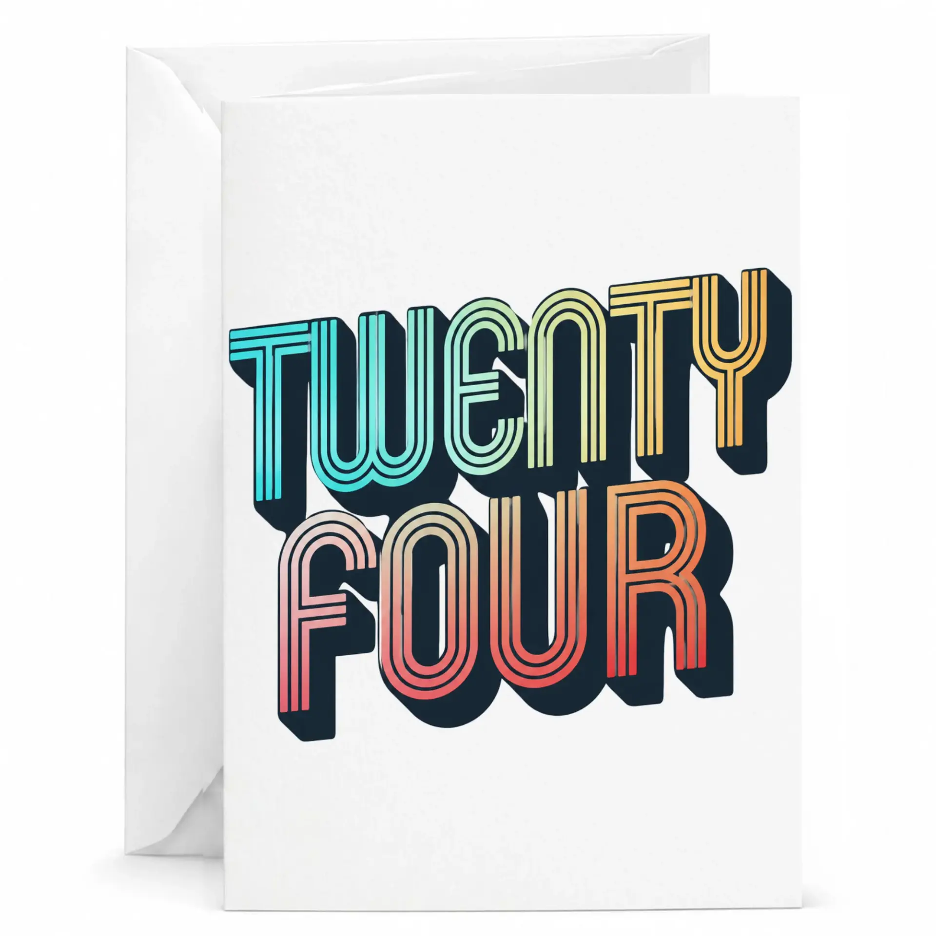 Birthday Card Twenty Four Retro Style Typographic Design Greeting Card with Matching White Envelope 5x7 Inches
